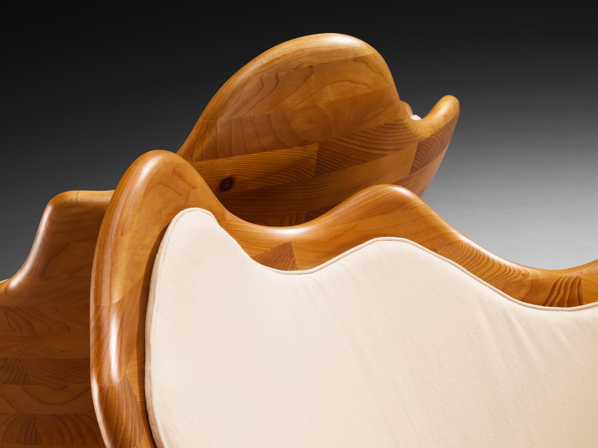 Fabric Lounge Set with Organic Shaped Wavy Sofa and Chairs in Pine For Sale