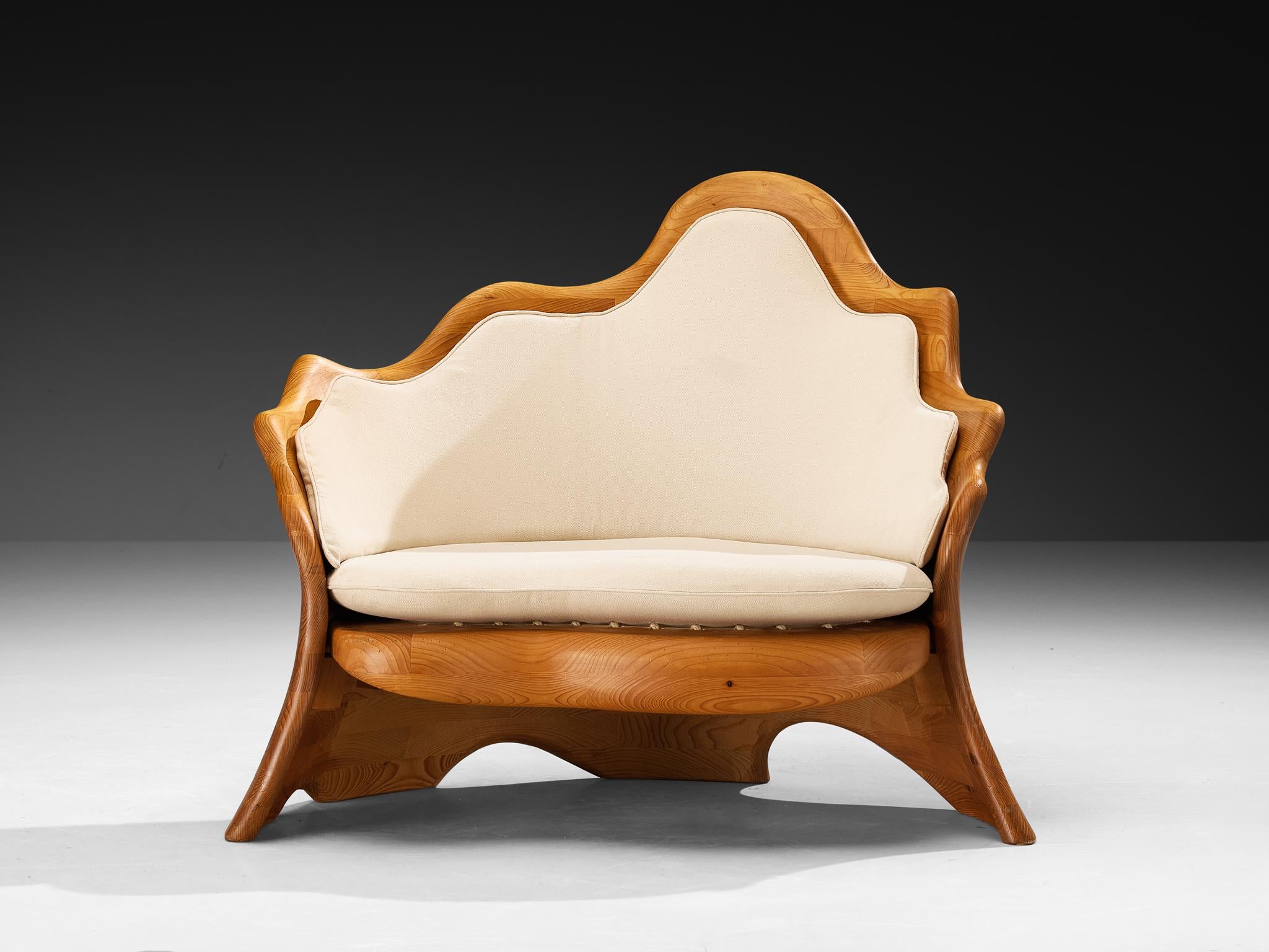 Lounge Set with Organic Shaped Wavy Sofa and Chairs in Pine For Sale 1