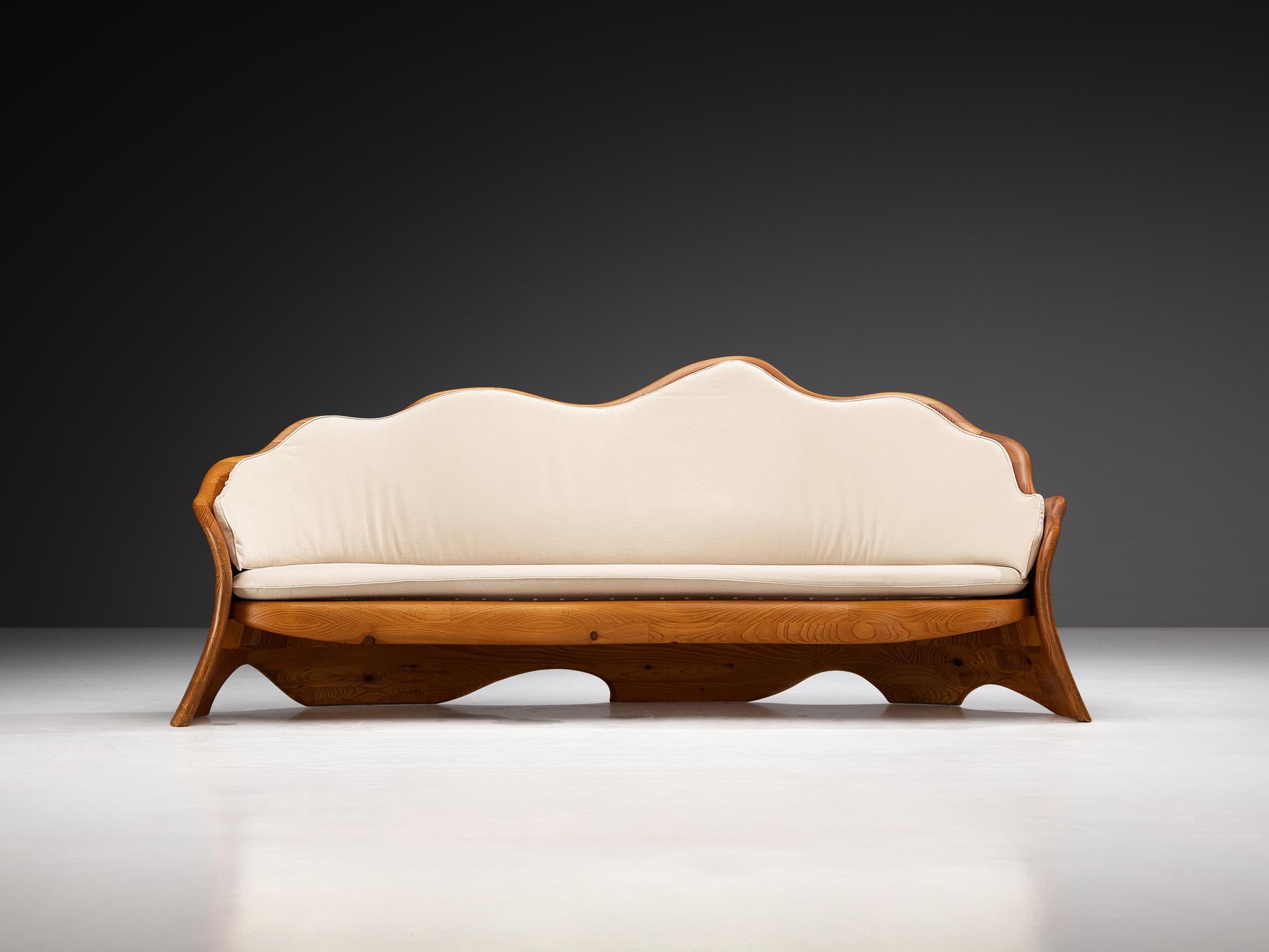 Lounge Set with Organic Shaped Wavy Sofa and Chairs in Pine For Sale 2