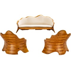 Lounge Set with Organic Shaped Wavy Sofa and Chairs in Pine