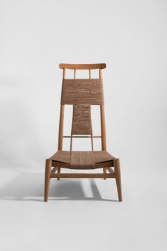 Sedia da salotto, laterale o d'accento con schienale alto OFICIAL, in Wood Wood e carta danese Corde