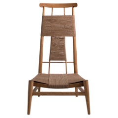 Sedia da salotto, laterale o d'accento con schienale alto OFICIAL, in Wood Wood e carta danese Corde