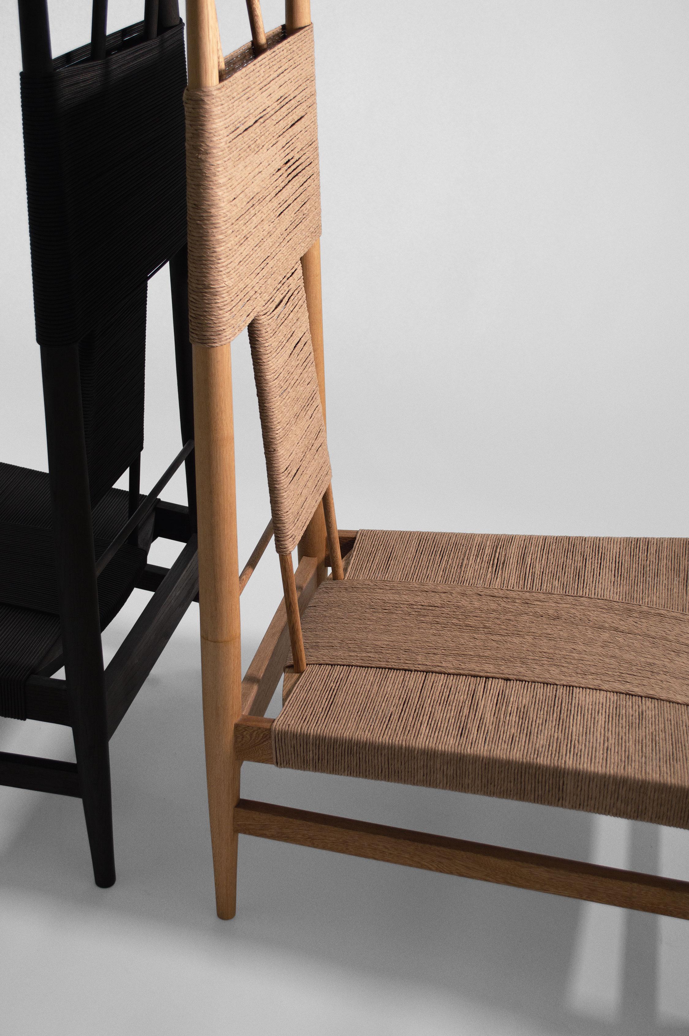 XXI secolo e contemporaneo Sedia da salotto, laterale o con schienale alto OFICIAL, in Wood Wood e Corde di Nylon in vendita