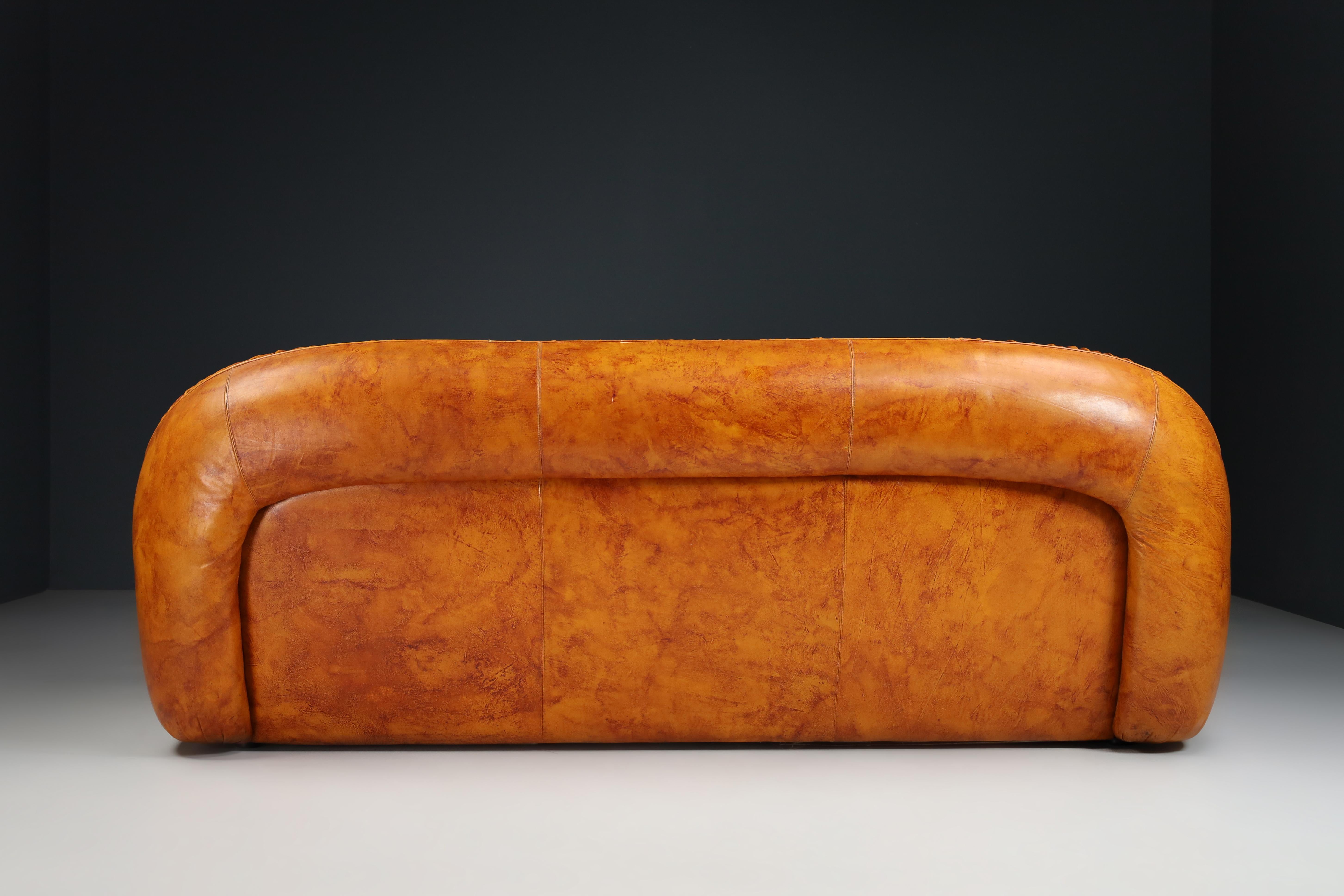 Lounge Sofa in Cognac Leather by George Bighinello for Eurosalotto, Italy, 1970s In Good Condition For Sale In Almelo, NL