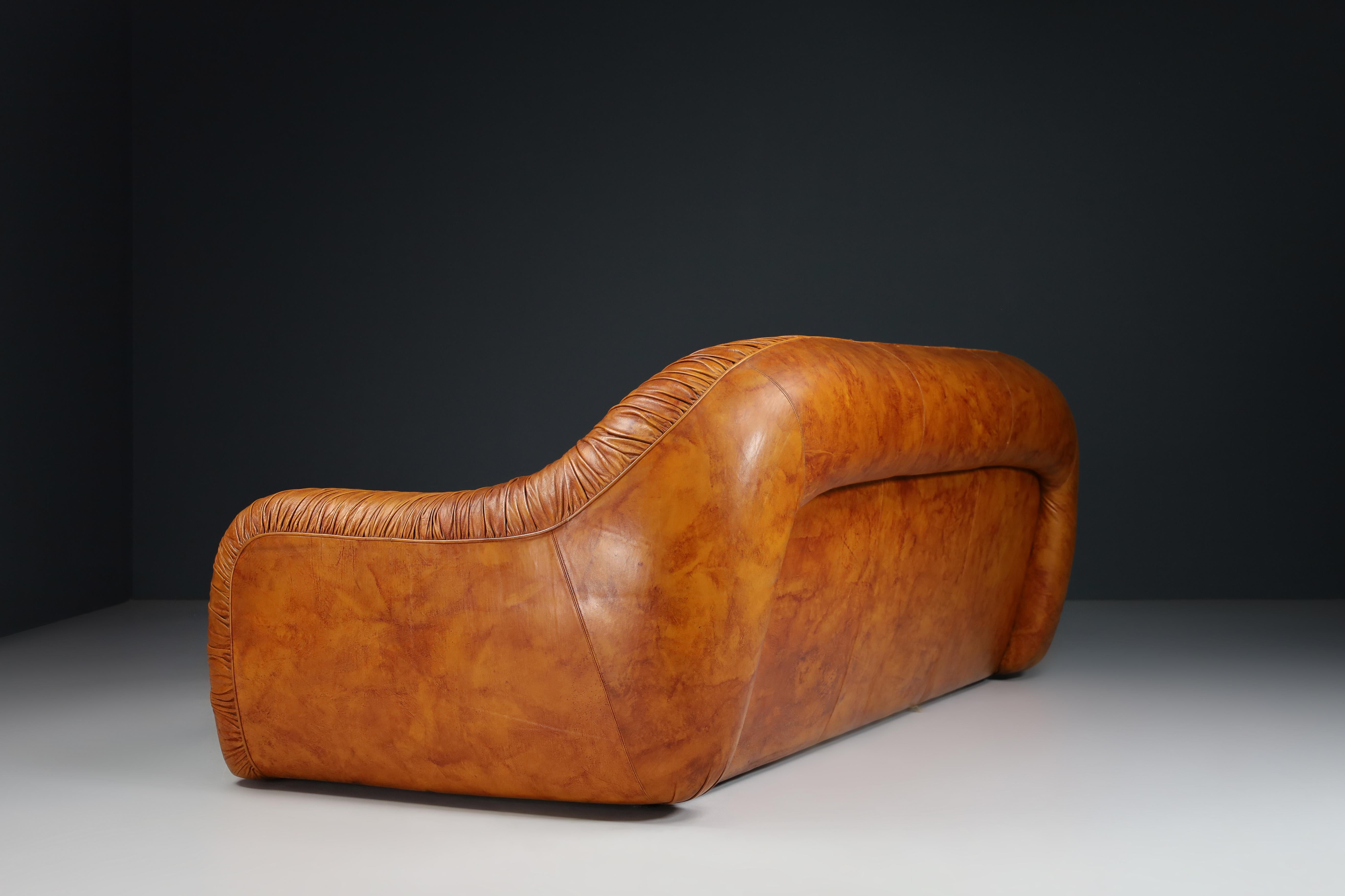 20th Century Lounge Sofa in Cognac Leather by George Bighinello for Eurosalotto, Italy, 1970s For Sale