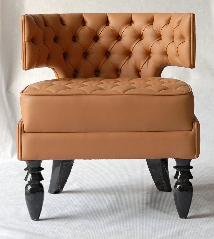 Lounge Tufted Armchair, Italian Fiore Leather, Black Lacquered Ponti Style Legs 4