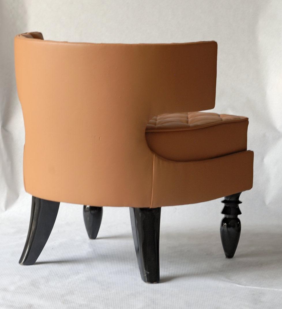 Lounge Tufted Armchair, Italian Fiore Leather, Black Lacquered Ponti Style Legs 7