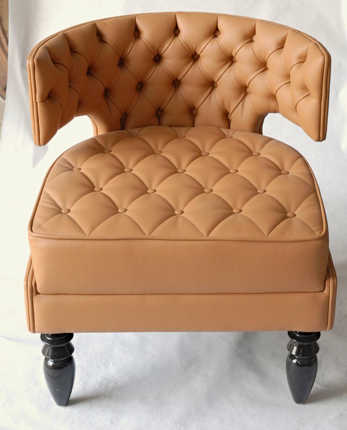 Lounge Tufted Armchair, Italian Fiore Leather, Black Lacquered Ponti Style Legs 8
