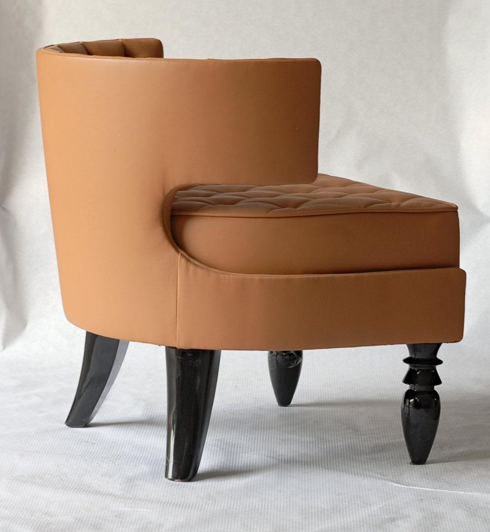 Lounge Tufted Armchair, Italian Fiore Leather, Black Lacquered Ponti Style Legs 9