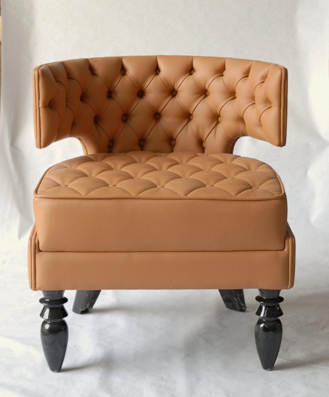 Lounge Tufted Armchair, Italian Fiore Leather, Black Lacquered Ponti Style Legs 10