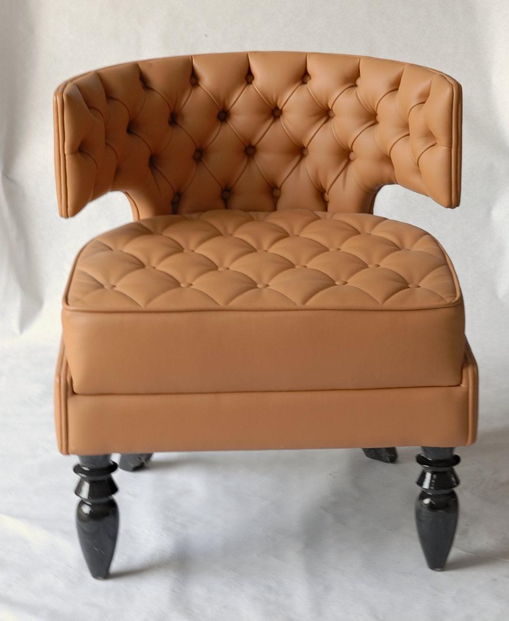 Lounge Tufted Armchair, Italian Fiore Leather, Black Lacquered Ponti Style Legs 12
