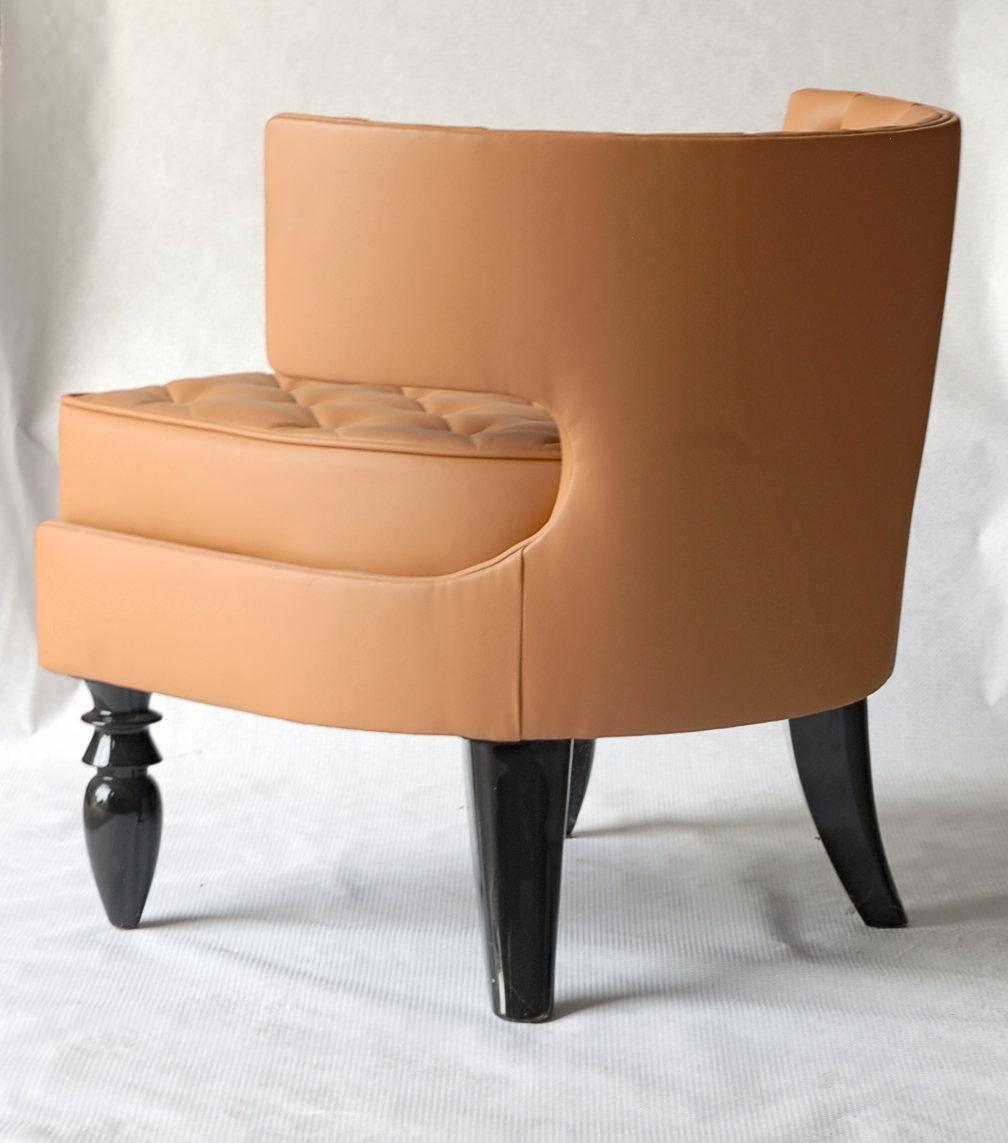 Lounge Tufted Armchair, Italian Fiore Leather, Black Lacquered Ponti Style Legs 3