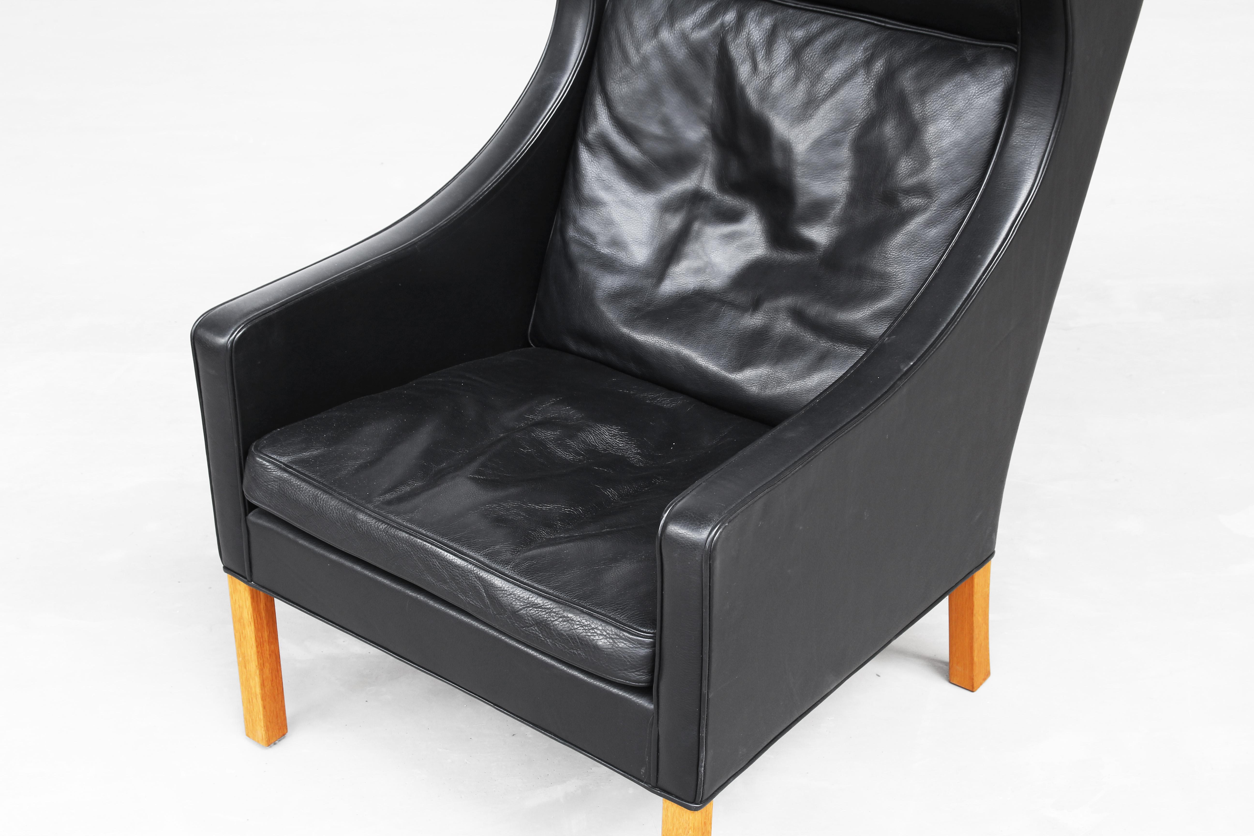 Leather Lounge Wingback Chair 2204 by Børge Mogensen for Fredericia Stolefabrik