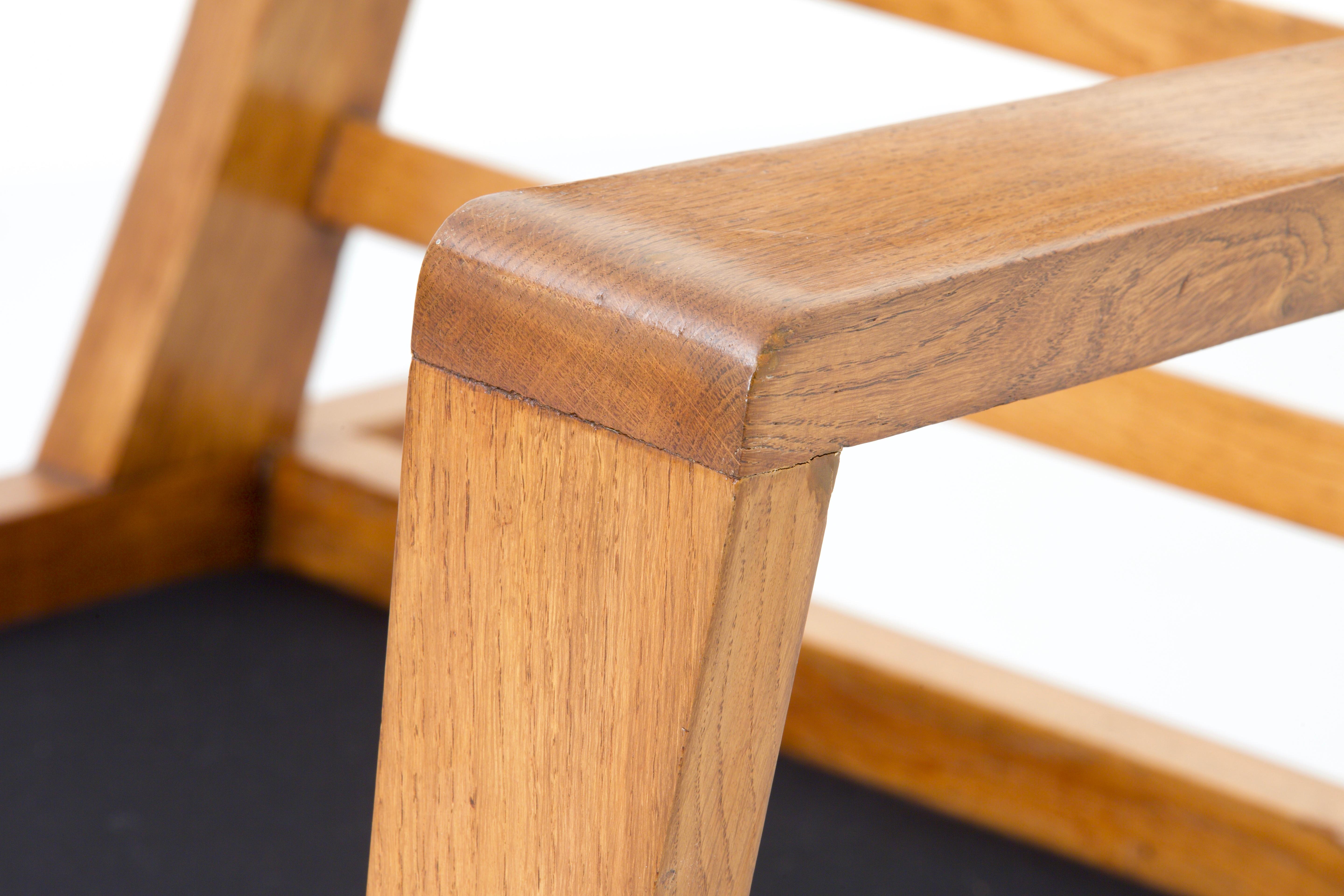 Loungechair by René Gabriel in Solid Oak and Fabric, France, 1940 In Good Condition In Amsterdam, NL