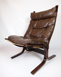 Chaise longue modèle Siesta en acajou et cuir Brown par Sigurd Ressell