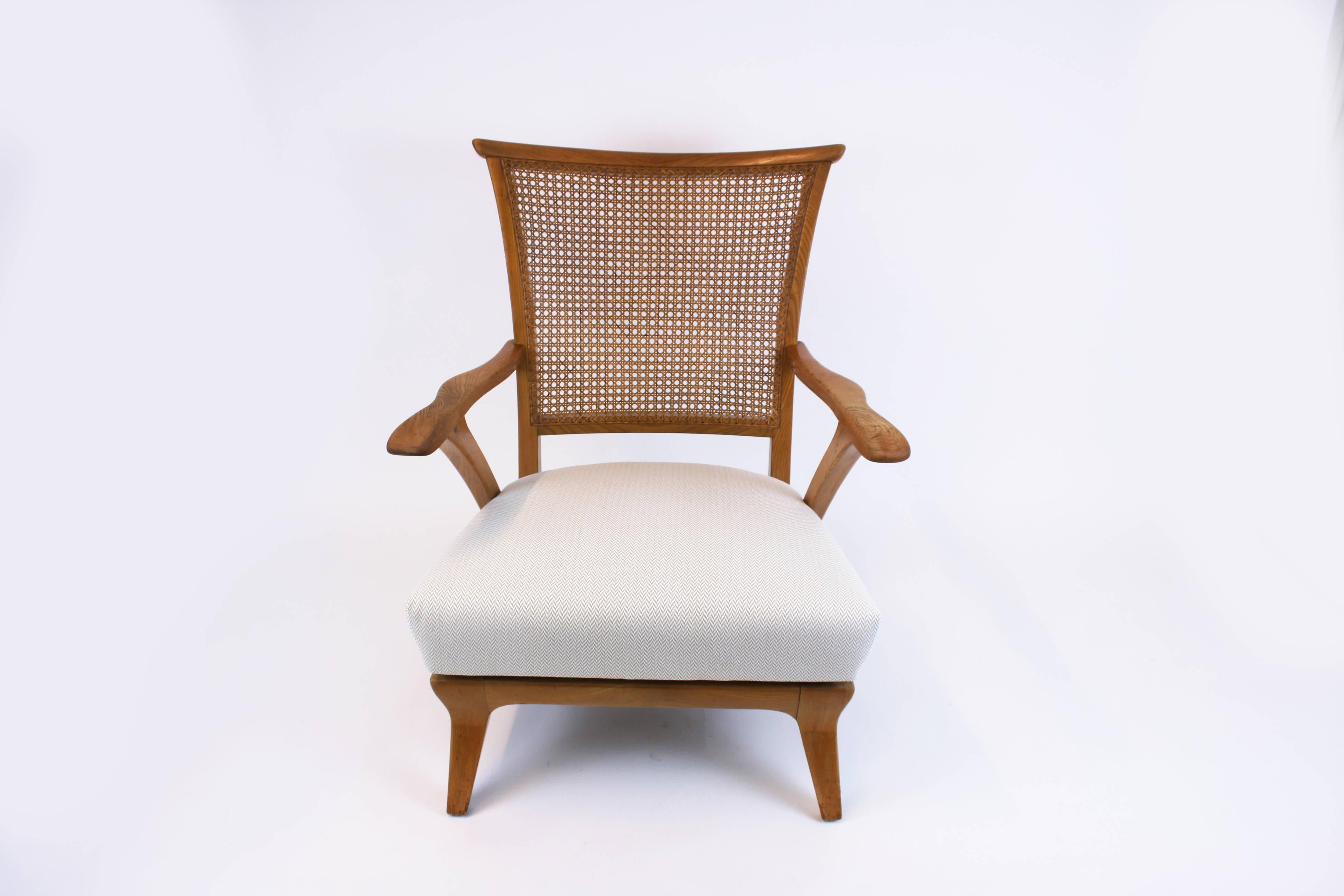Mid-Century Modern Lounge Chair or Armchair Wood Design Style Kagan Wickerwork Vienna Austria 1950s For Sale