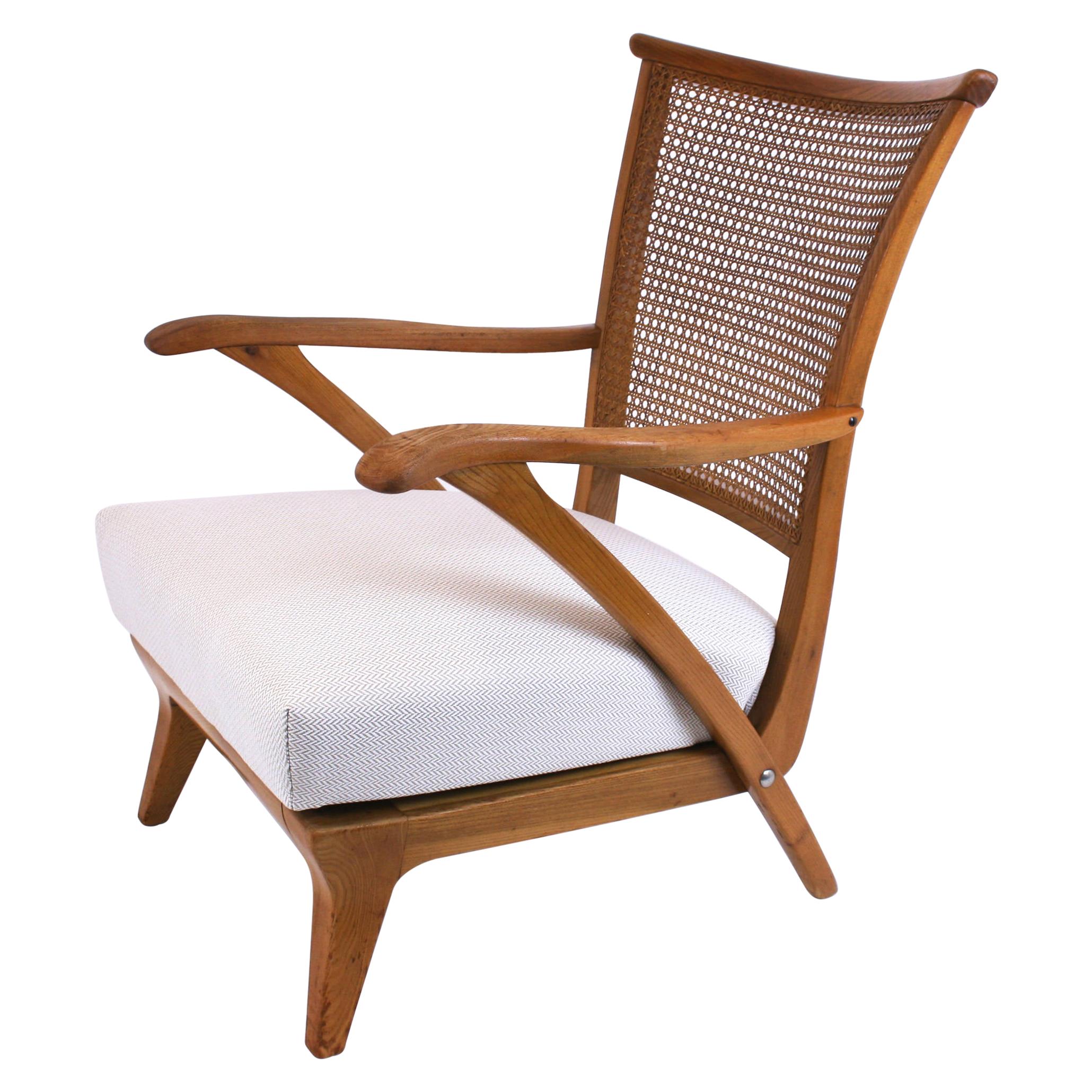 Lounge Chair or Armchair Wood Design Style Kagan Wickerwork Vienna Austria 1950s For Sale