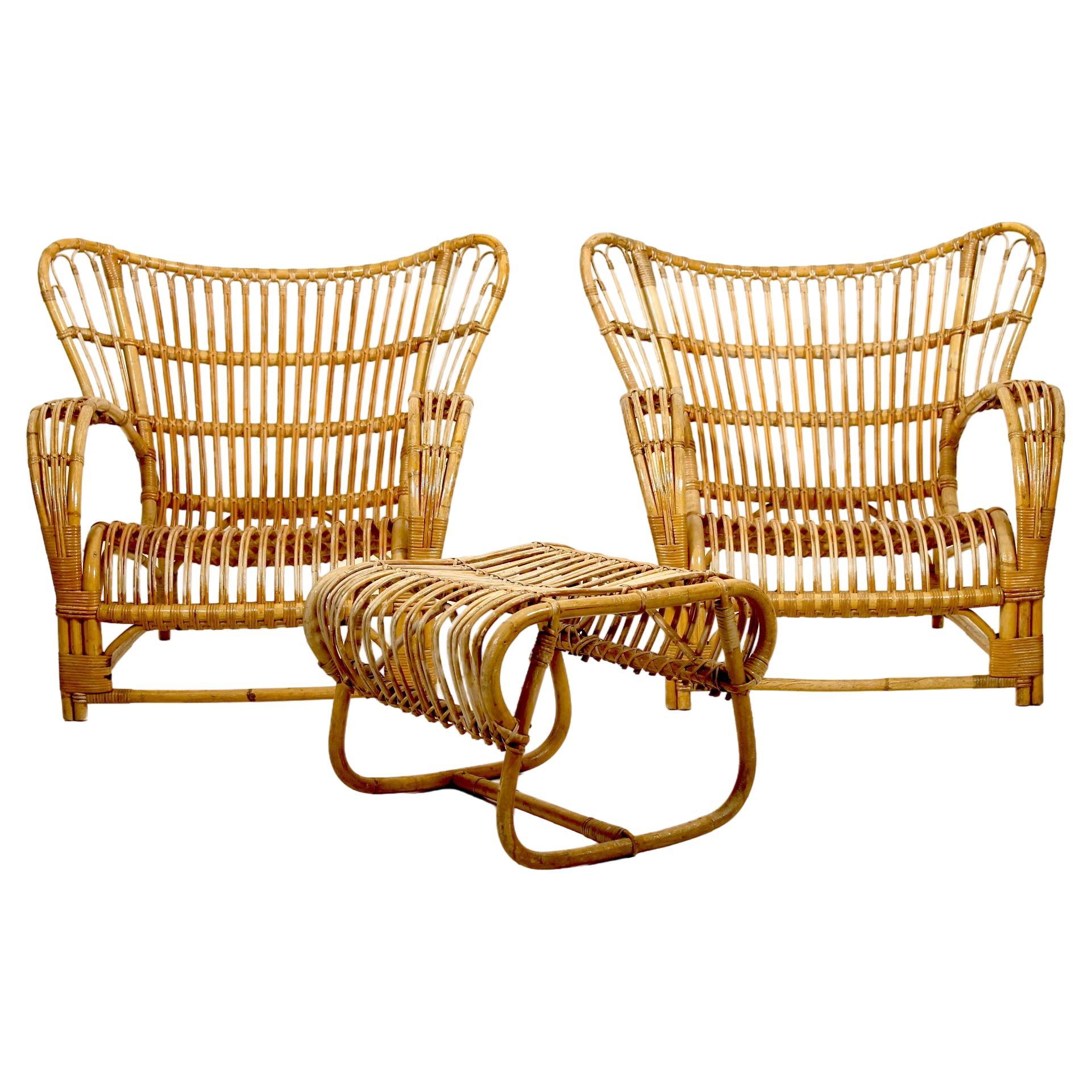 Loungers and stool, model VB 136 by Viggo Boesen for Nissen & Co, Denmark. For Sale