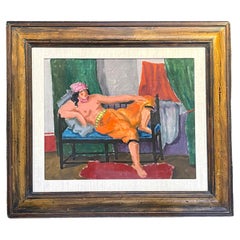 "Lounging Nude in Marrakesh", Brilliant Oil Painting, Pinto, collected by Barnes
