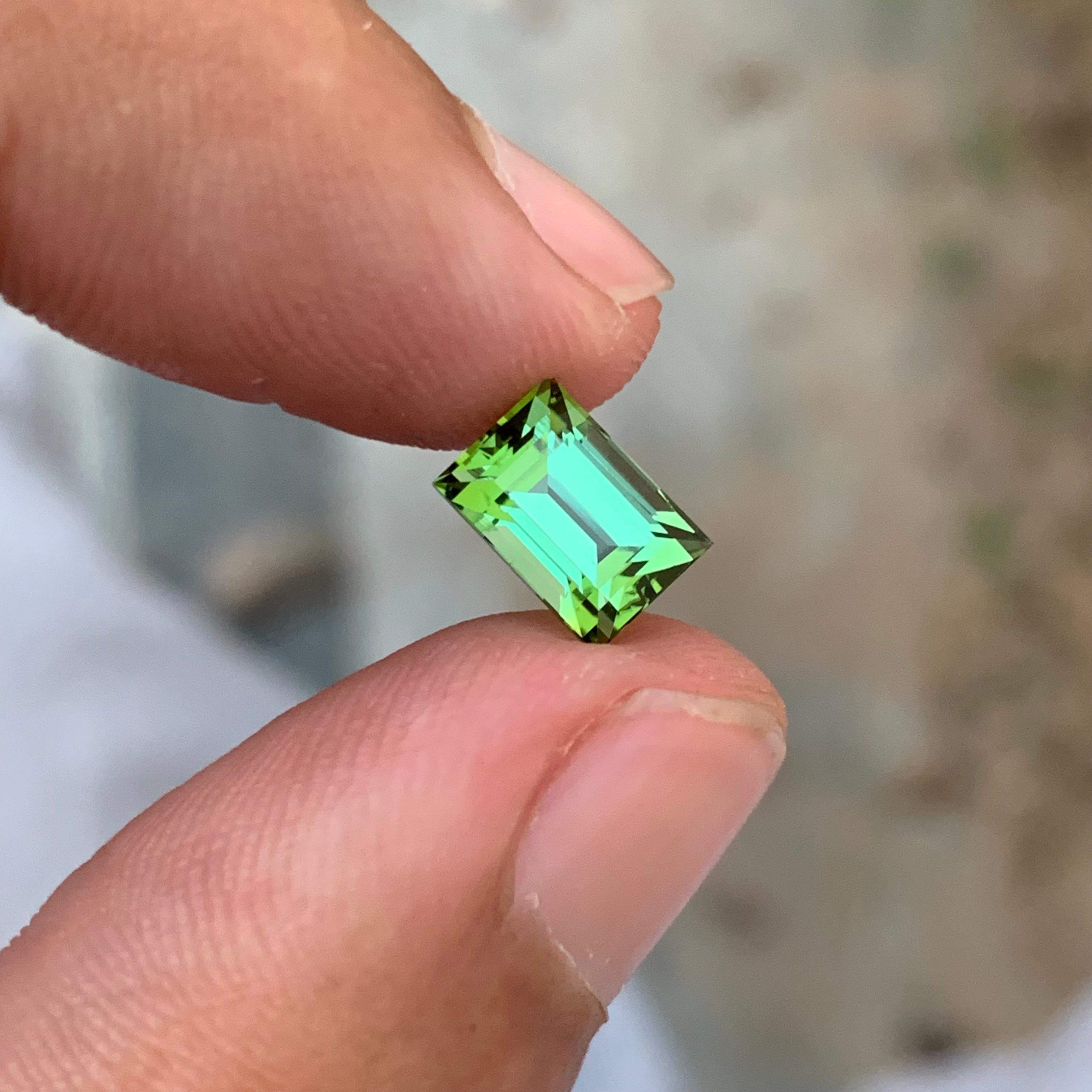 Loose Tourmaline 
Weight: 1.90 Carats 
Dimension: 8x5.5x5 Mm
Origin: Kunar Afghanistan 
Shape: Baguette 
Treatment: Non
Clarity: Loupe Clean
Certificate: On Customer Demand
Color: Green With Lagoon 
Tourmaline is a fascinating gemstone known for its