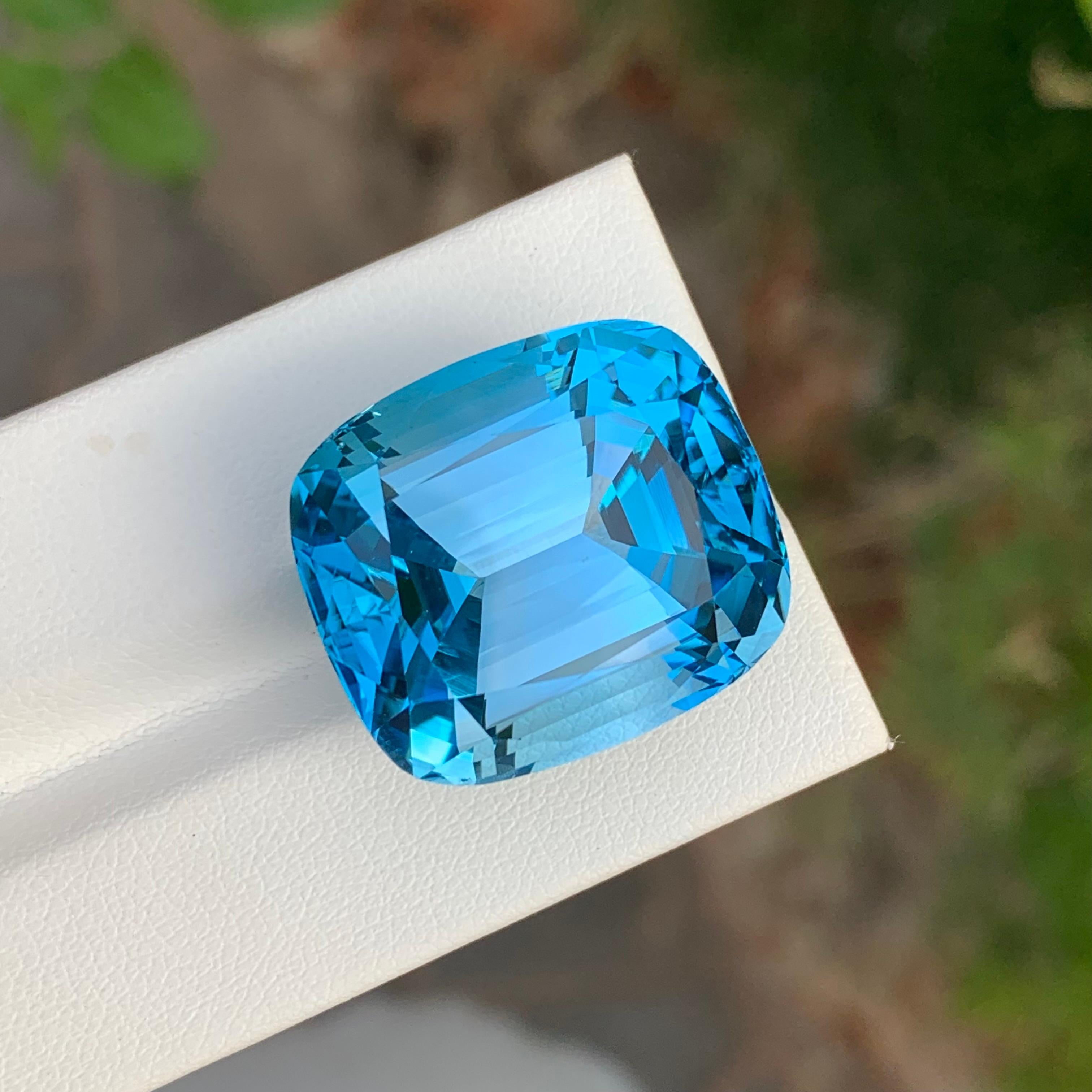 Arts and Crafts Loupe Clean 59.60 Carat Gigantic Faceted Swiss Blue Topaz Gemstone For Necklace For Sale