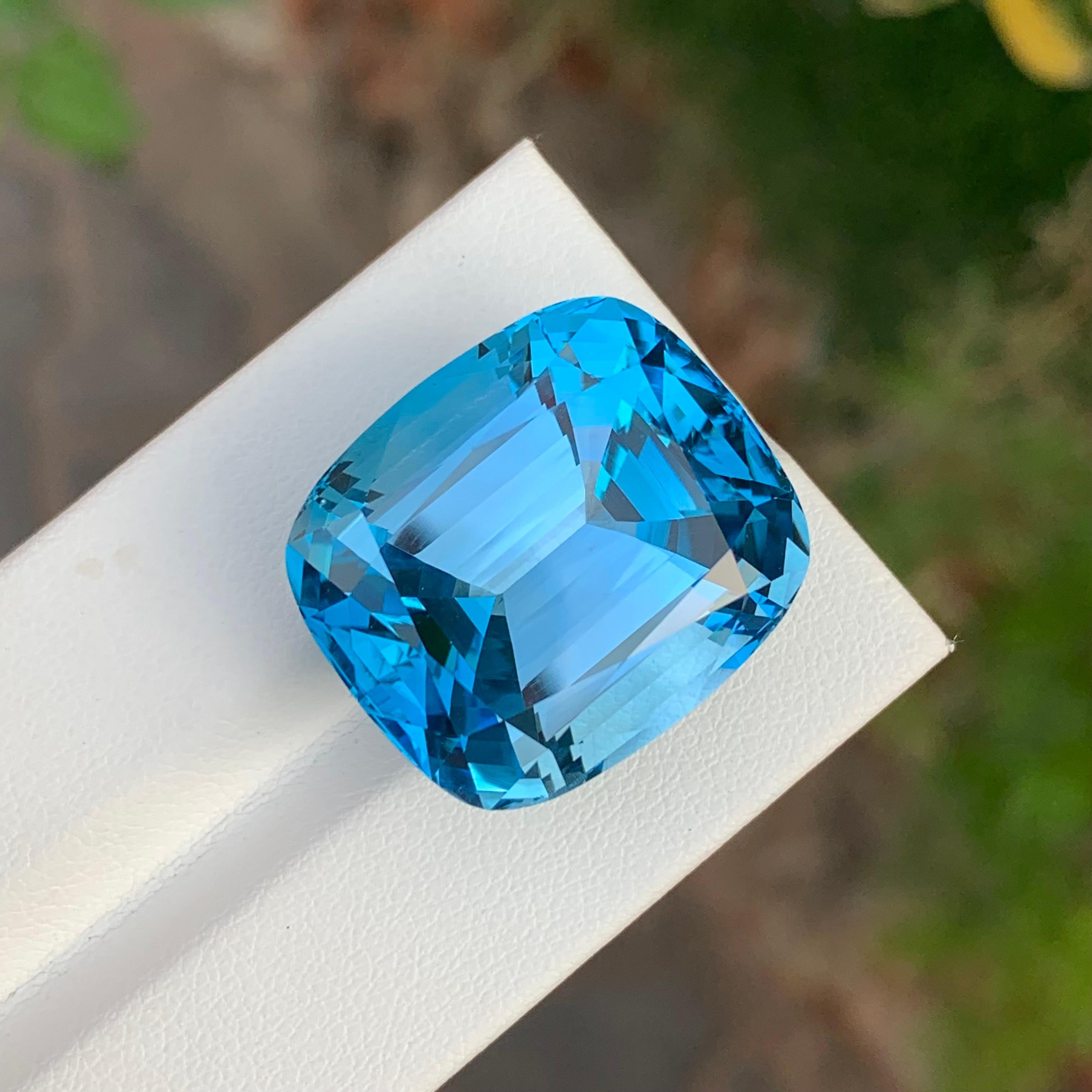 Cushion Cut Loupe Clean 59.60 Carat Gigantic Faceted Swiss Blue Topaz Gemstone For Necklace For Sale
