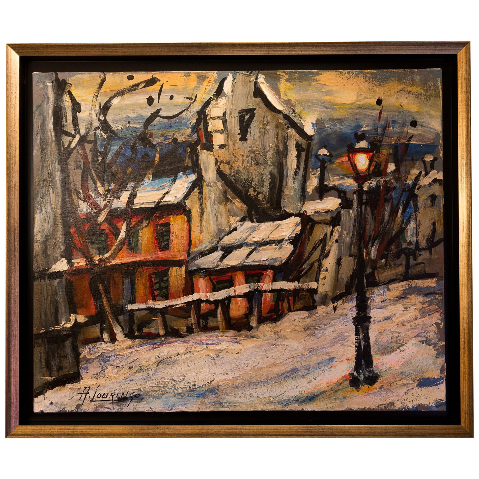 Lourenco Armand Oil on Canvas Montmartre, 1920 Le Lapin Agile For Sale