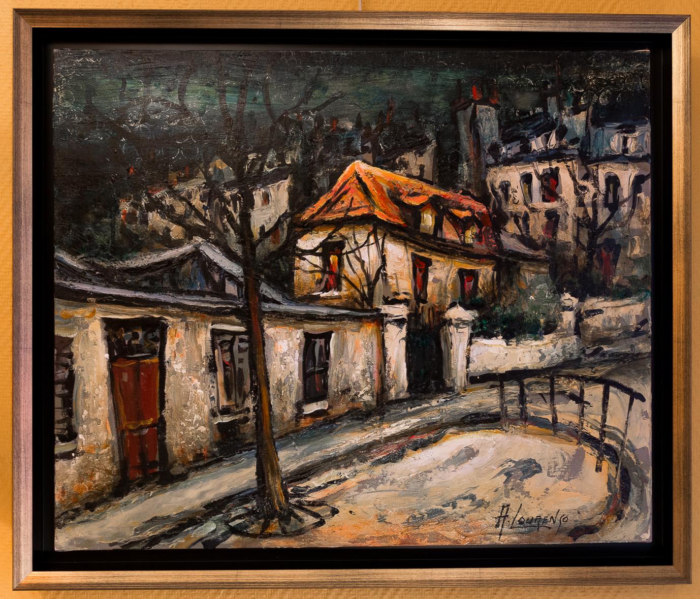 An interesting and decorative oil on canvas depicting The Montmartre, circa 1920s Picasso House.
Armand Lourenco made early 20th century Paris views his specialty. He shows us the Picasso house with whom he worked.

Gorgeous work of this famous
