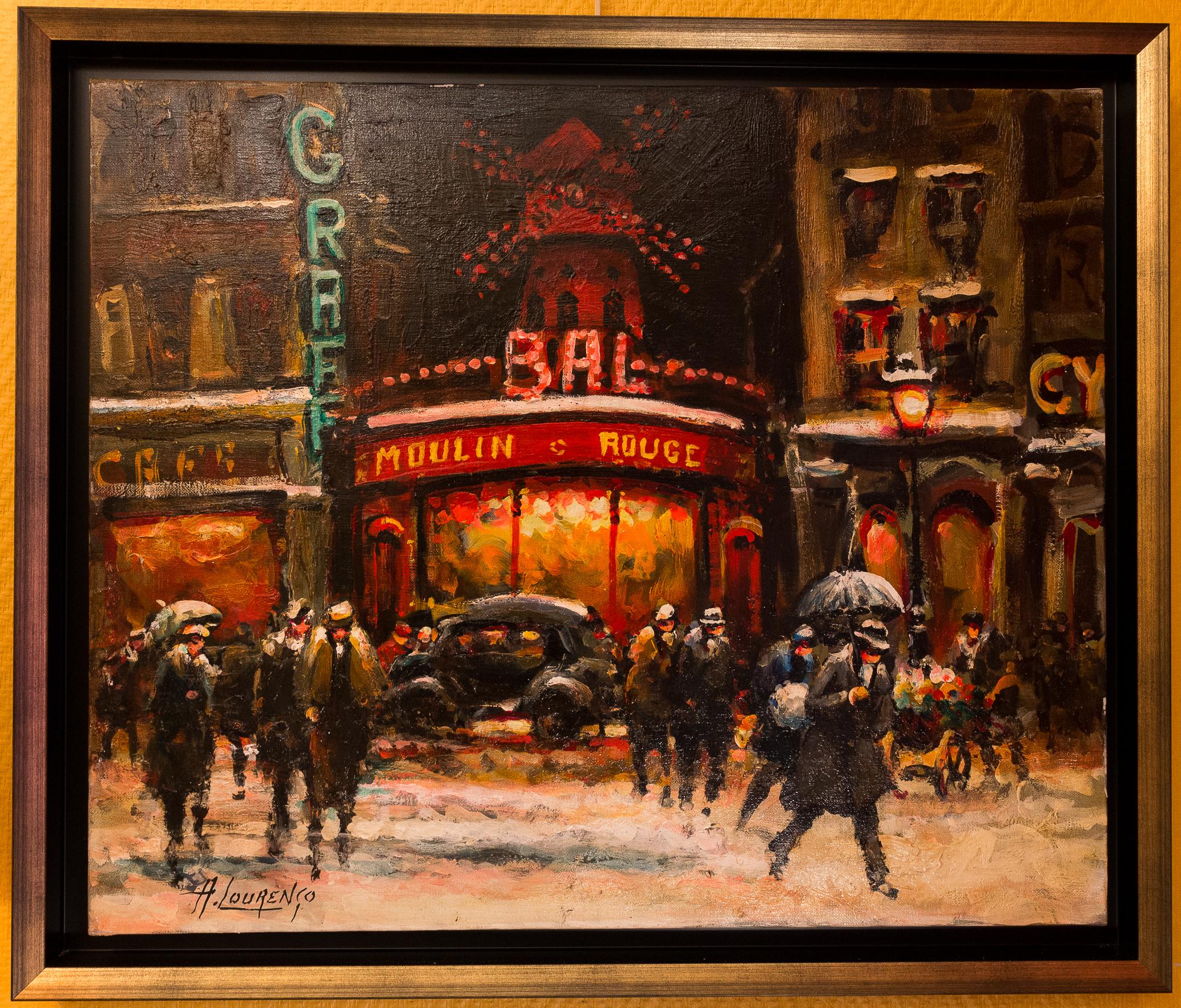 An interesting and decorative oil on canvas depicting a View of The Moulin Rouge of Paris in 1930-1940.

Armand Lourenco made early 20th century Paris views his specialty. 

Gorgeous work of this famous painter circa 1970-1980.

Dimensions
