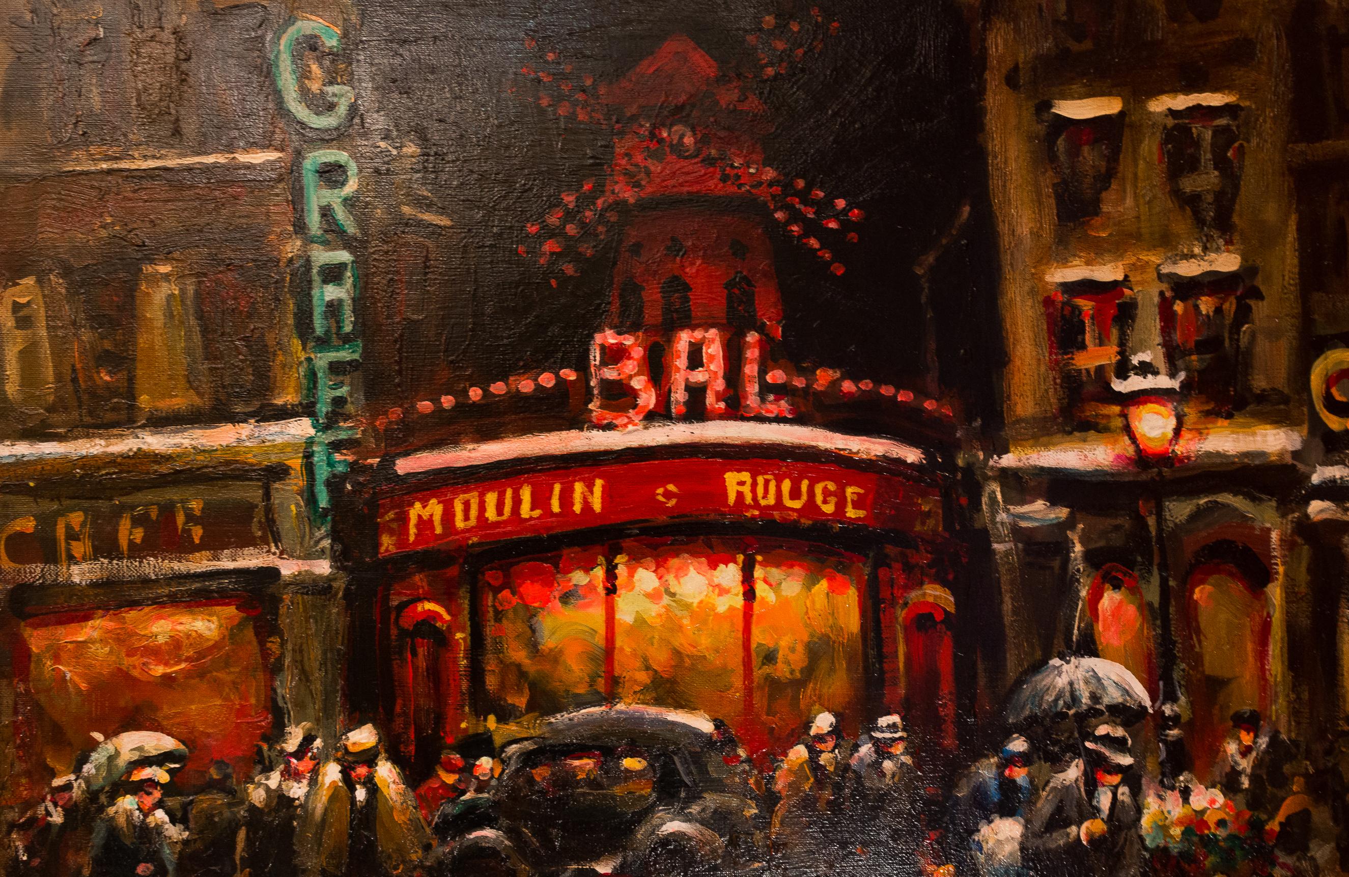 Lourenco Armand Oil on Canvas Paris View of the Moulin Rouge In Good Condition For Sale In Saint Ouen, FR