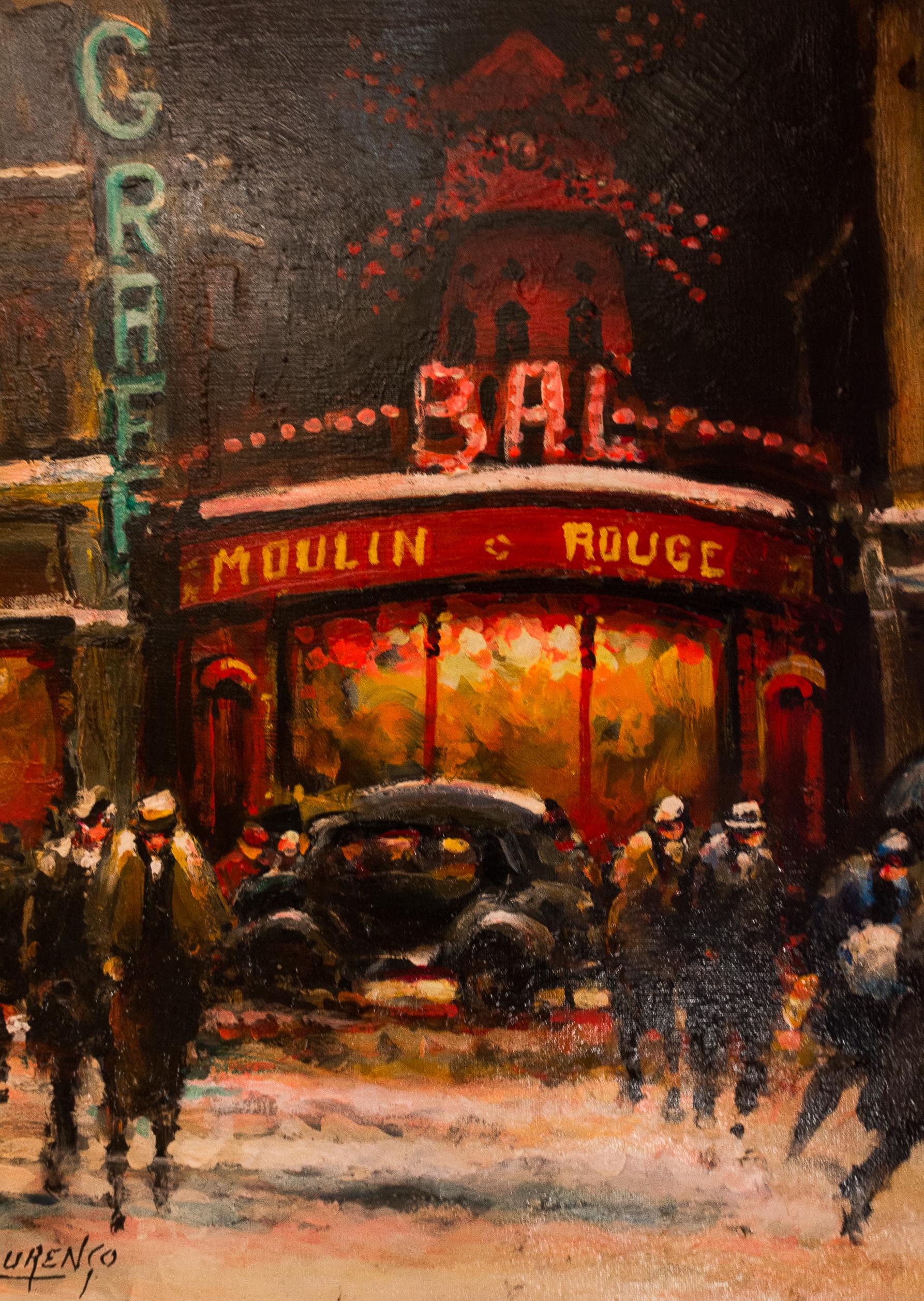 20th Century Lourenco Armand Oil on Canvas Paris View of the Moulin Rouge For Sale