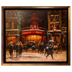 Lourenco Armand Oil on Canvas Paris View of the Moulin Rouge