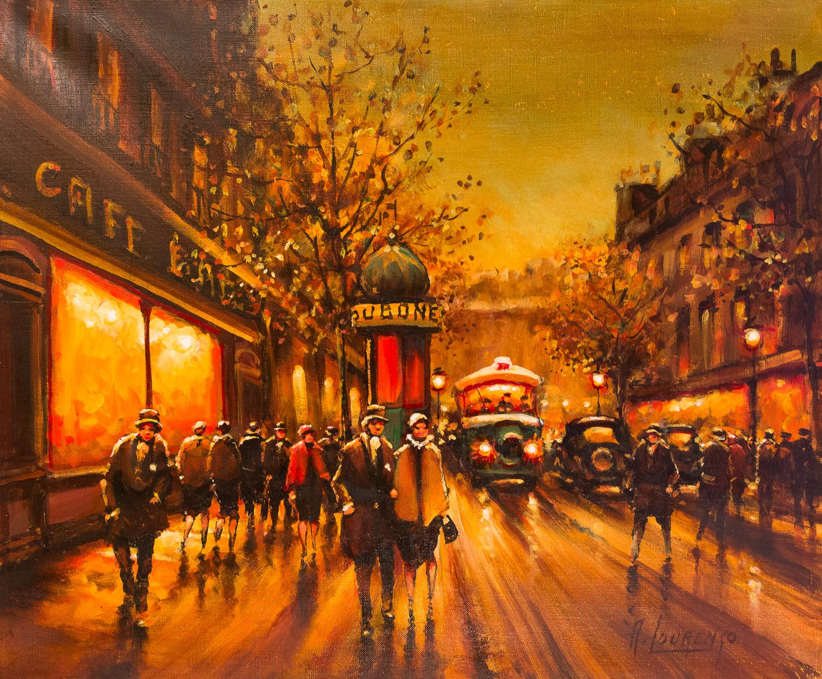 French Lourenco Armand Oil on Canvas The Parisian Boulevard des Capucines