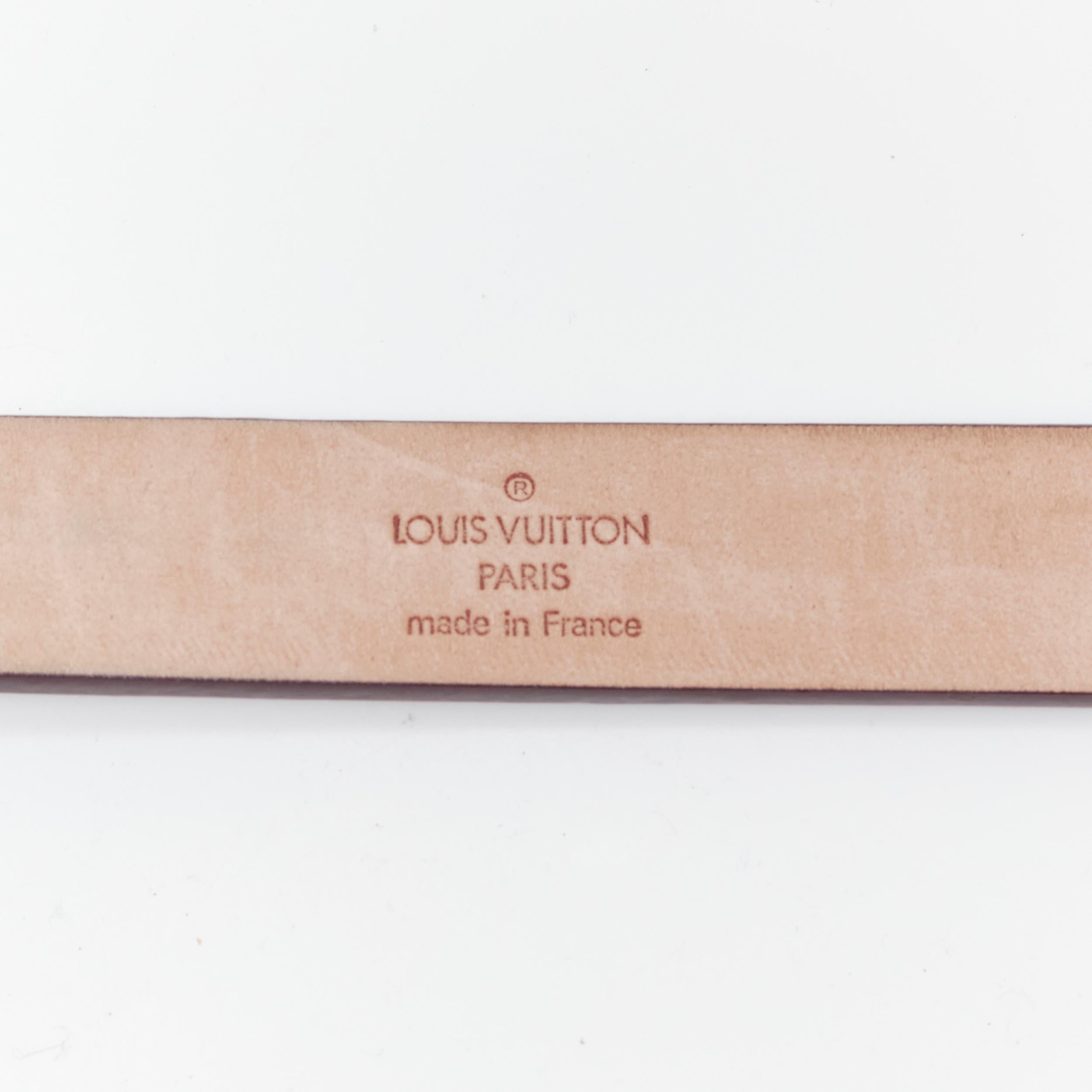 LOUS VUITTON gold tone hammered textured buckle brown leather belt 90cm 36