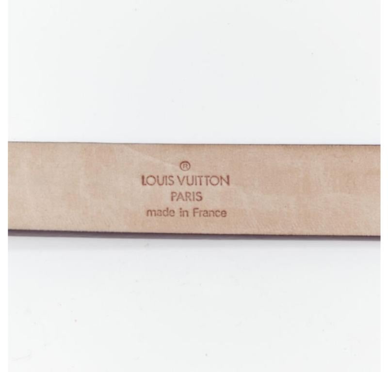 LOUS VUITTON cintura in pelle marrone con fibbia martellata tono oro 90cm 36