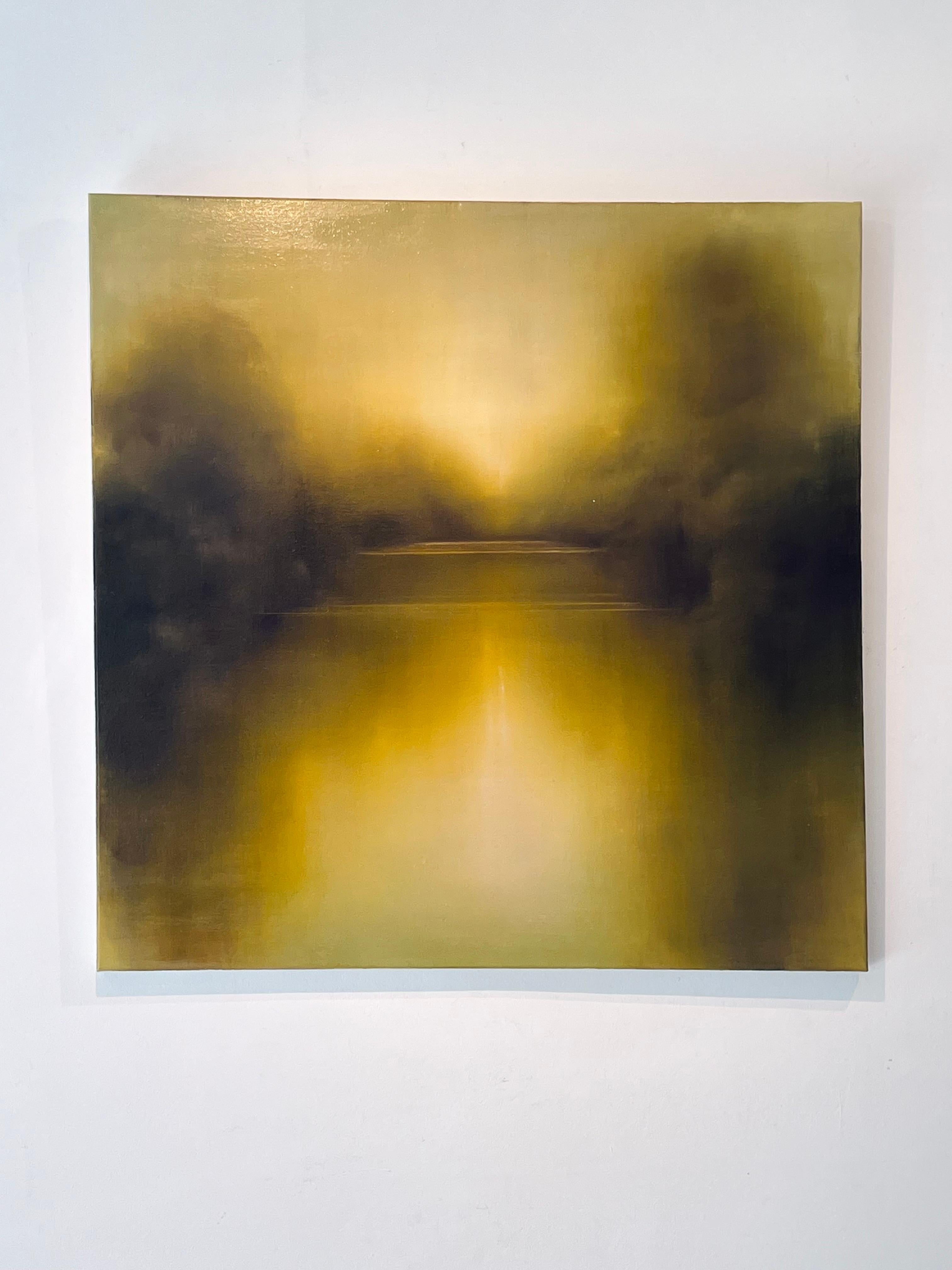 Golden August Waters-original abstract waterscape oil painting-contemporary Art - Painting by Louse Fairchild