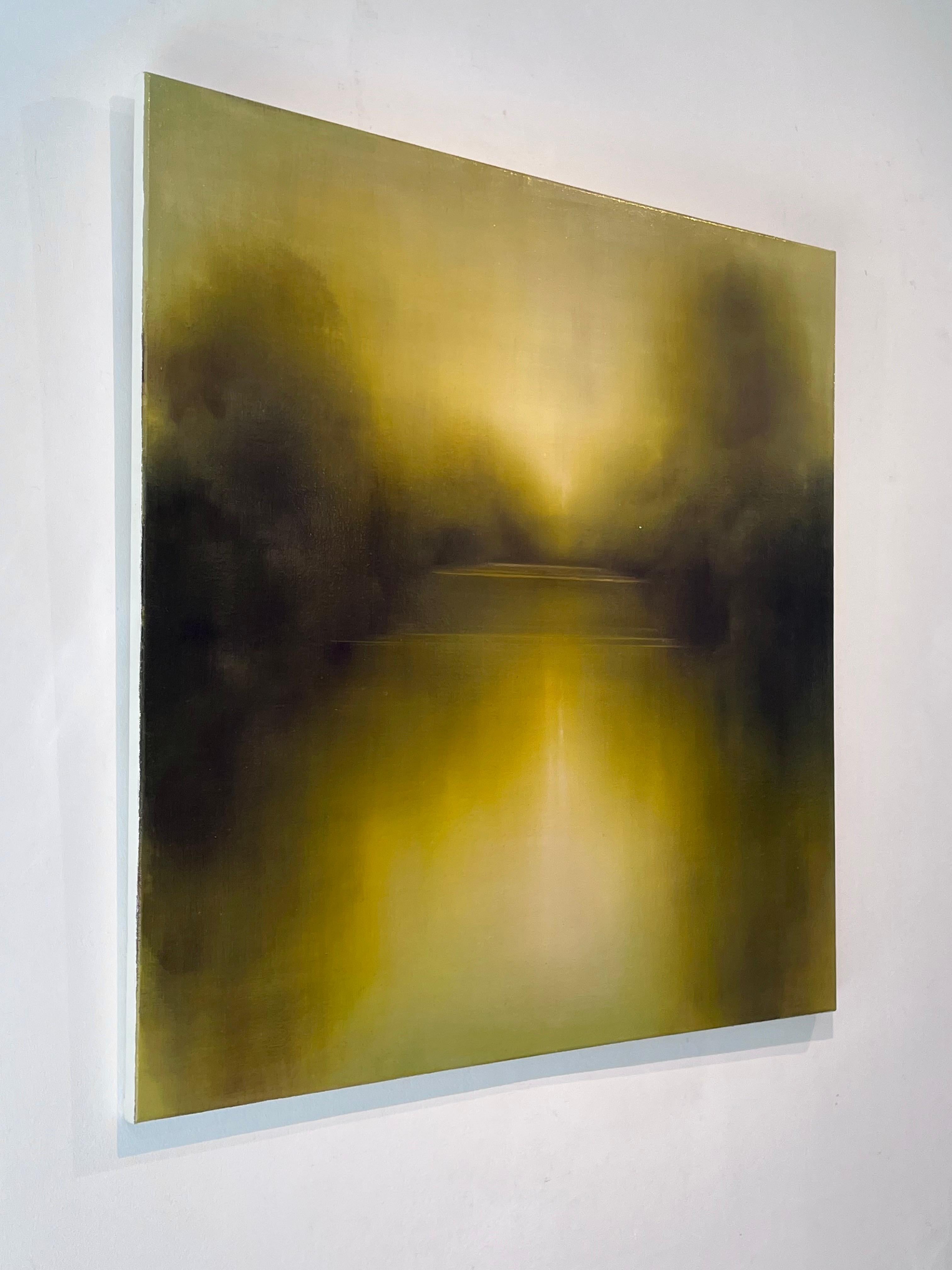 Golden August Waters-original abstract waterscape oil painting-contemporary Art - Abstract Expressionist Painting by Louse Fairchild