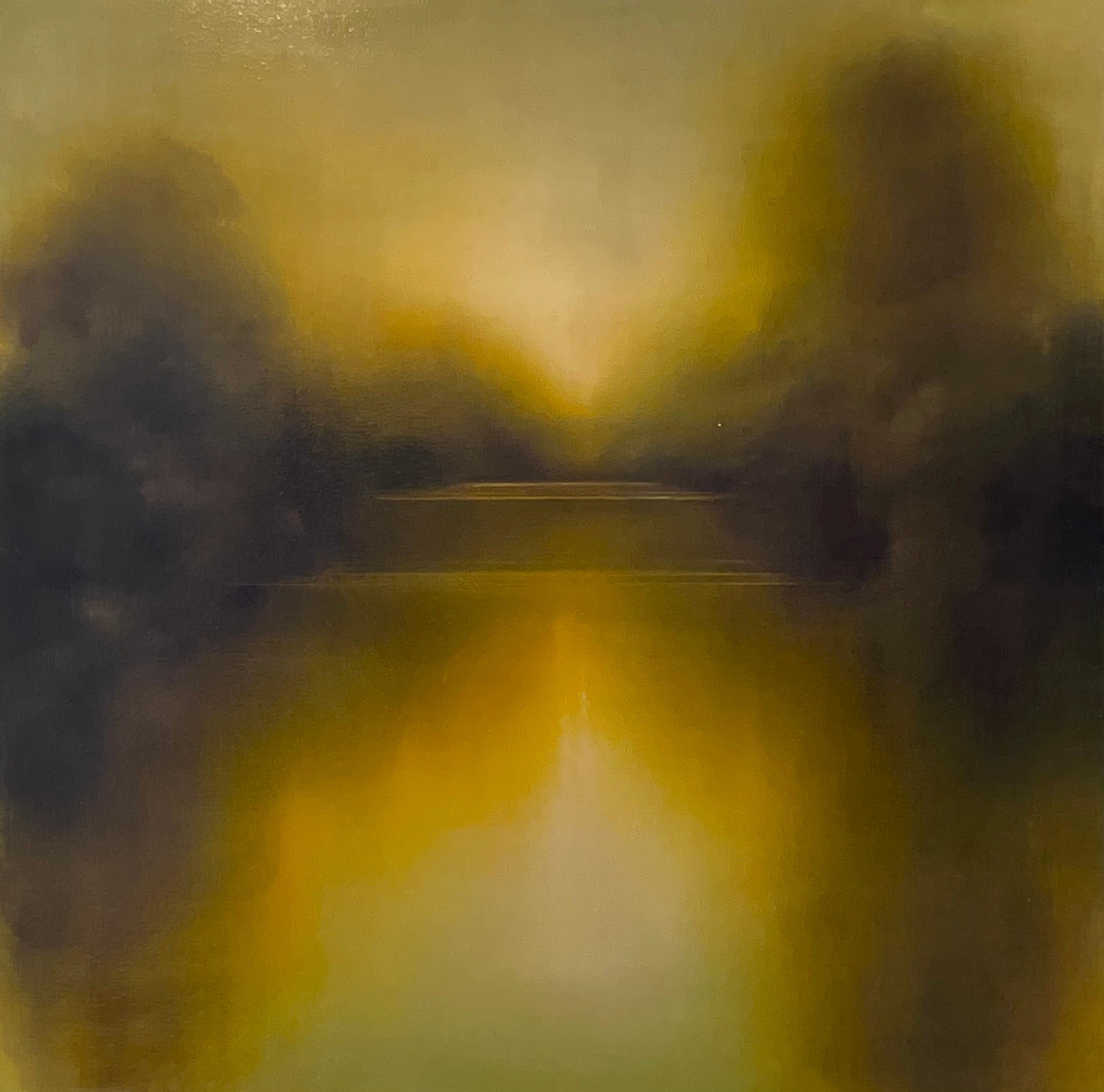 Louse Fairchild Abstract Painting - Golden August Waters-original abstract waterscape oil painting-contemporary Art