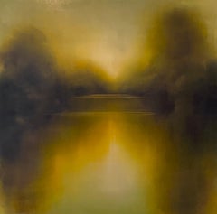 Eaux dorées du mois d'août - peinture à l'huile abstraite originale de paysage aquatique - art contemporain