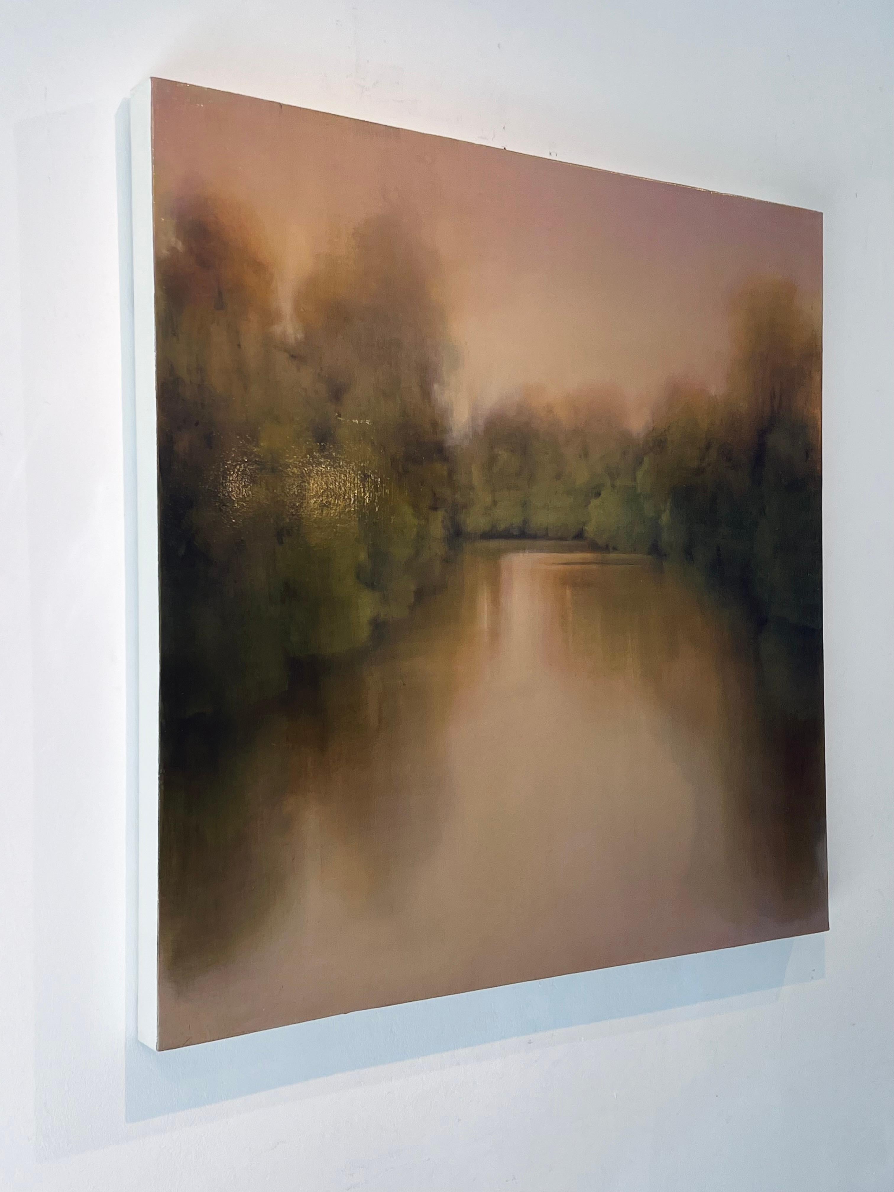 Goldener Teich-originale abstrakte Landschaft-Wasserlandschaft-Ölgemälde-Zeitgenössische Kunst – Painting von Louse Fairchild
