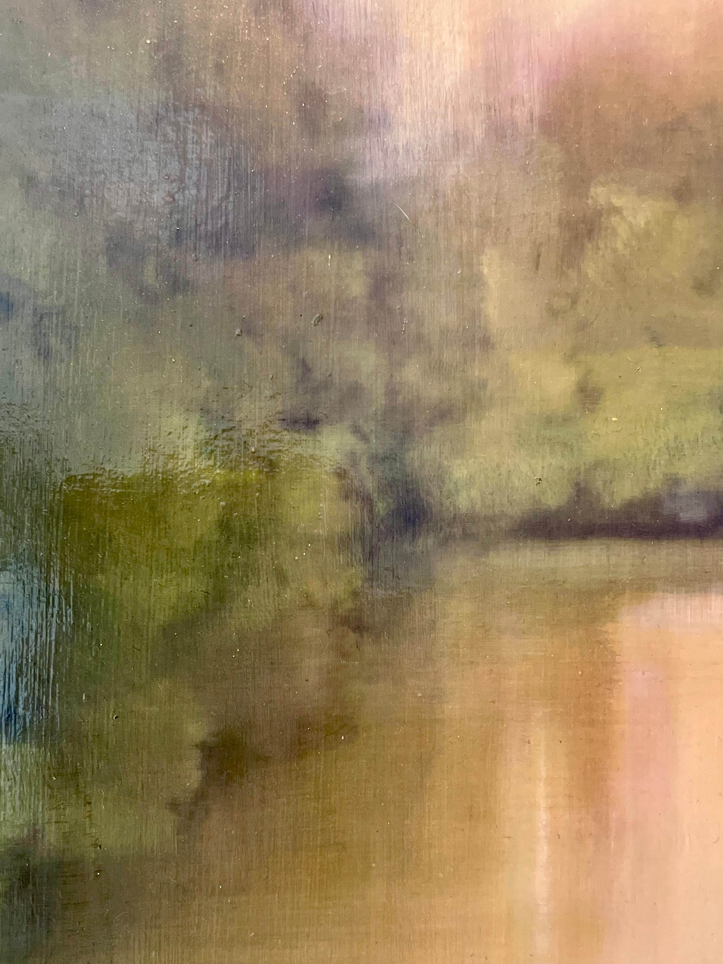 Golden Pond-original abstract landscape-waterscape oil painting-contemporary Art - Abstract Expressionist Painting by Louse Fairchild