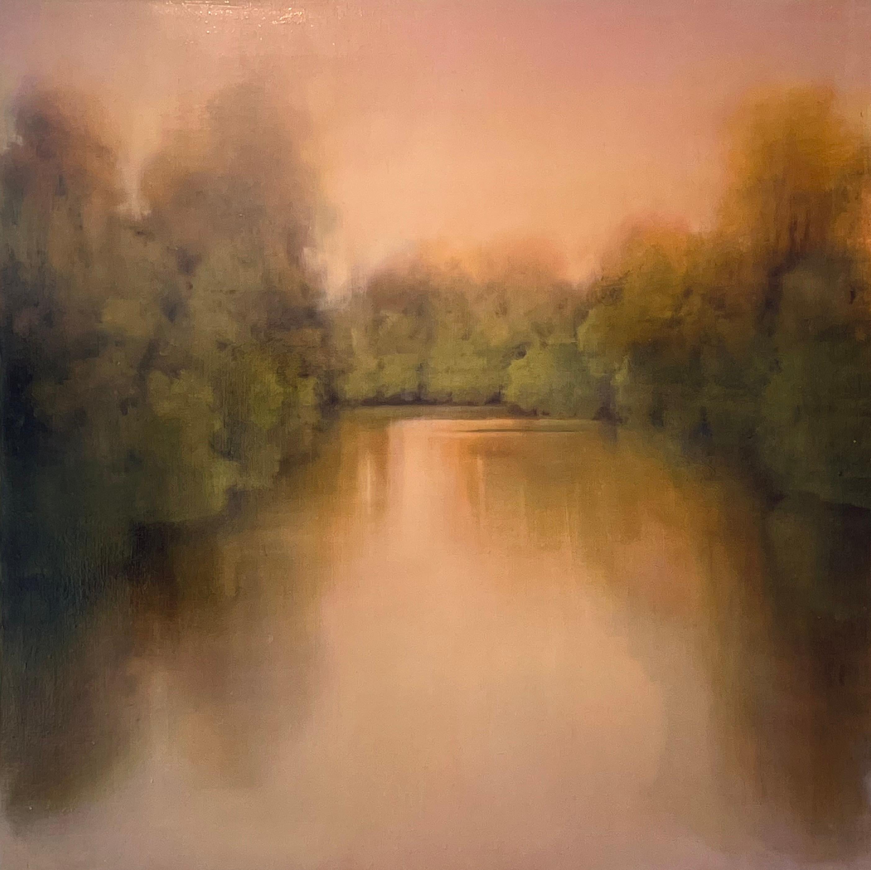 Louse Fairchild Abstract Painting – Goldener Teich-originale abstrakte Landschaft-Wasserlandschaft-Ölgemälde-Zeitgenössische Kunst