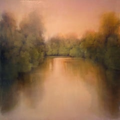 Goldener Teich-originale abstrakte Landschaft-Wasserlandschaft-Ölgemälde-Zeitgenössische Kunst