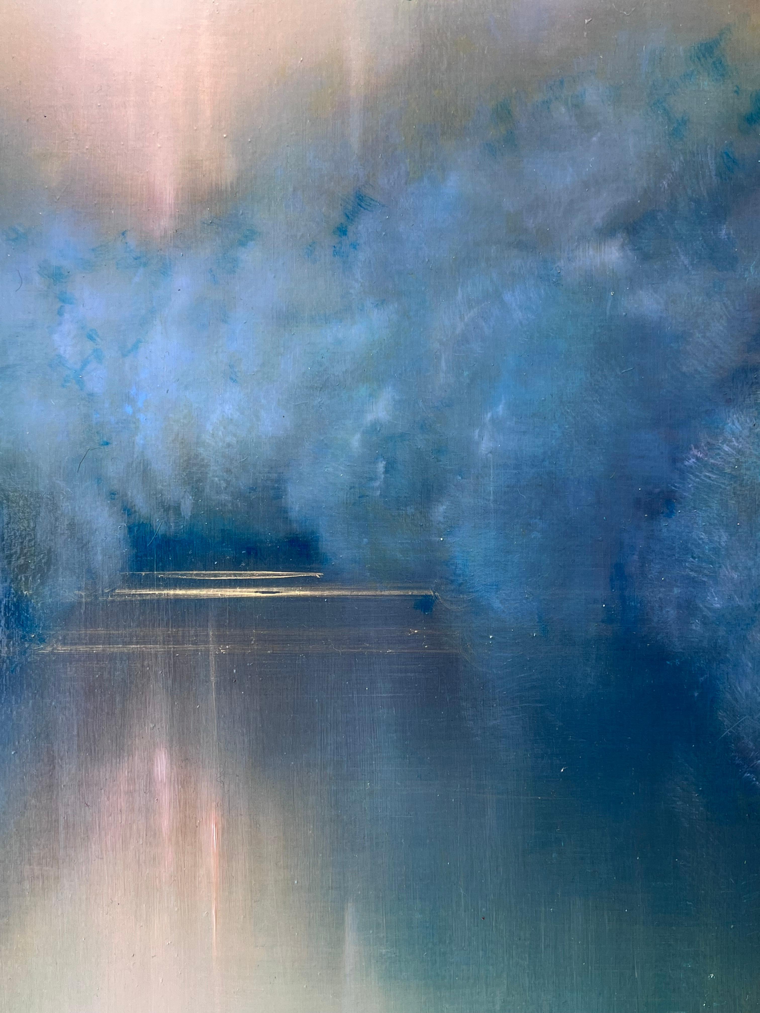 Paysage d'écoute - paysage original - paysage aquatique - peinture abstraite - contemporaine - Gris Abstract Painting par Louse Fairchild