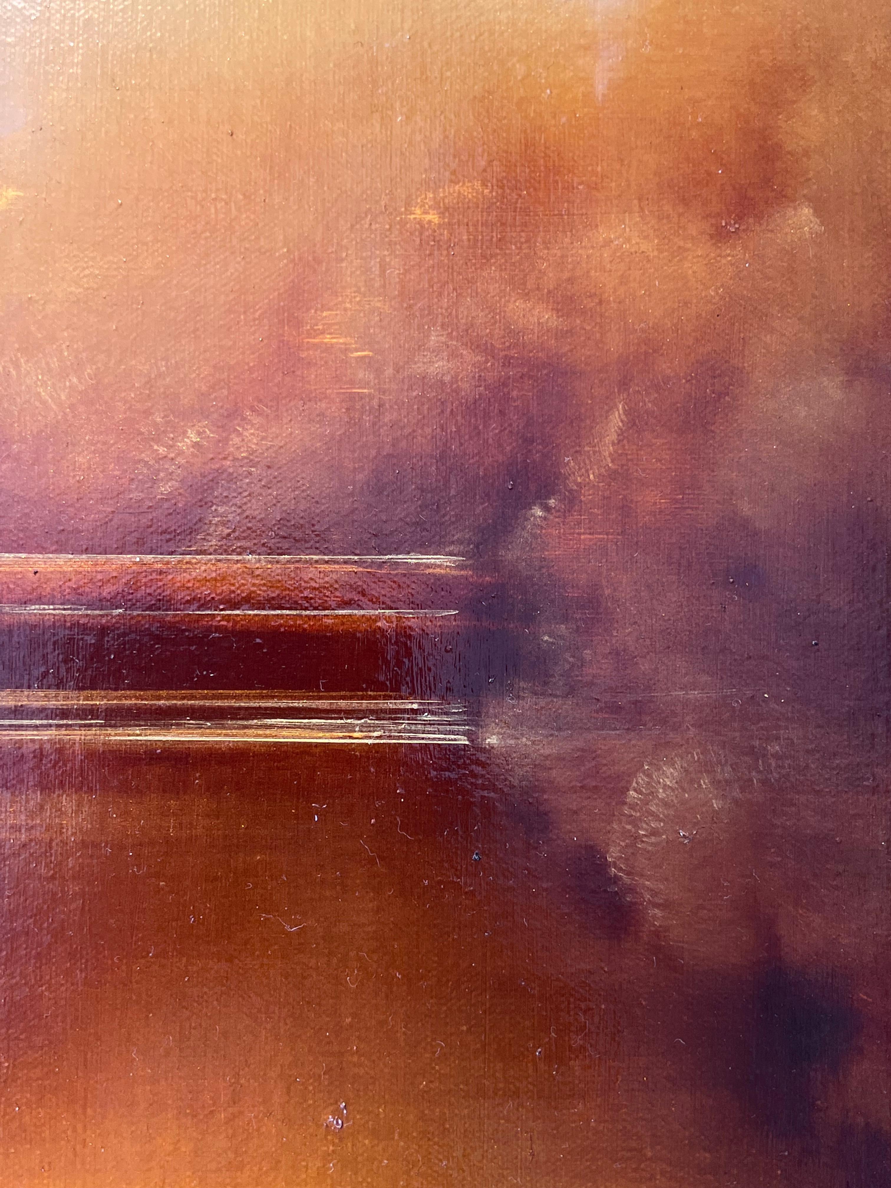 Sienna Evening Reflection-original Abstract landscape painting-Contemporary art - Brown Landscape Painting by Louse Fairchild