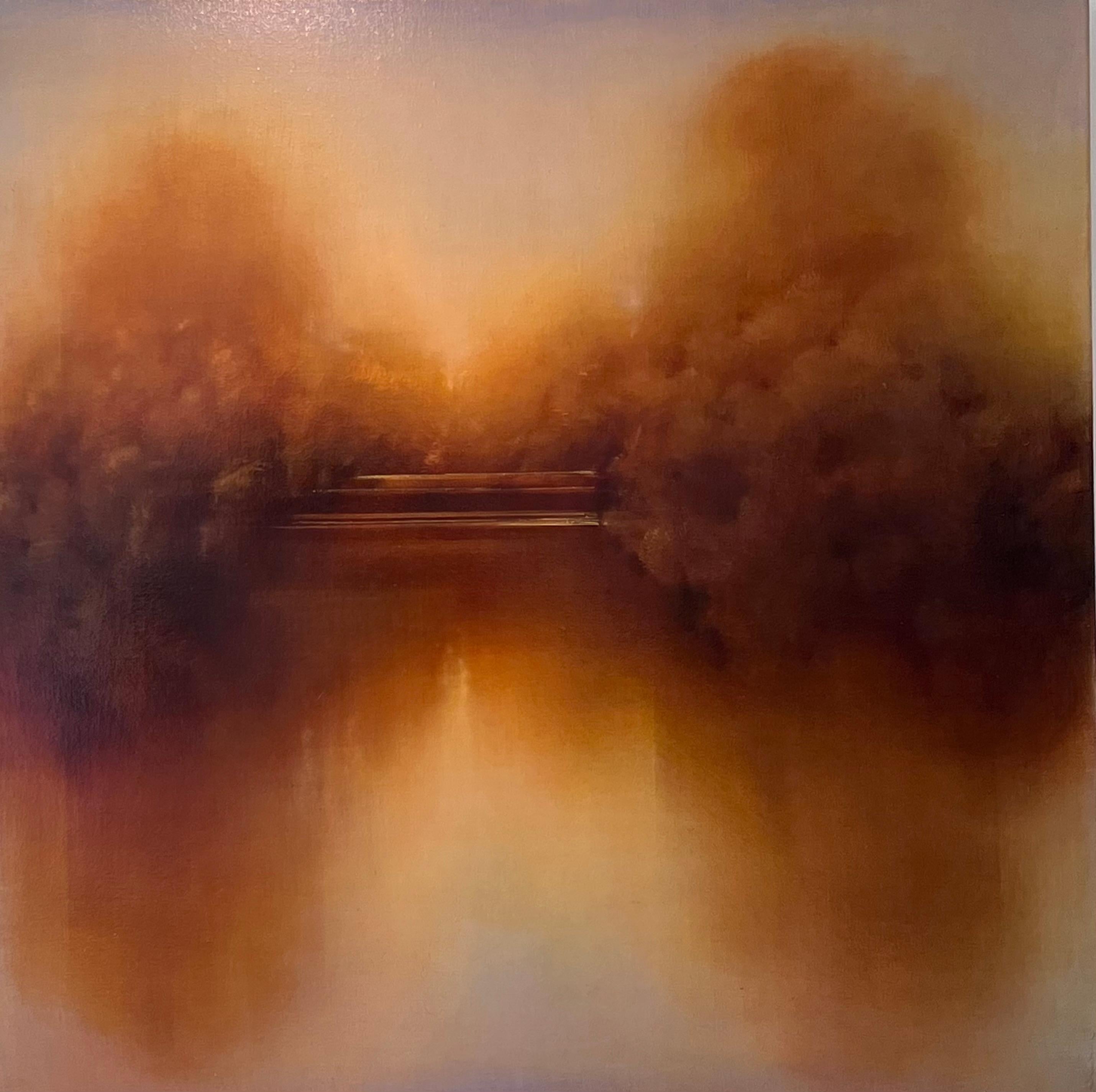 Louse Fairchild Landscape Painting - Sienna Evening Reflection-original Abstract landscape painting-Contemporary art