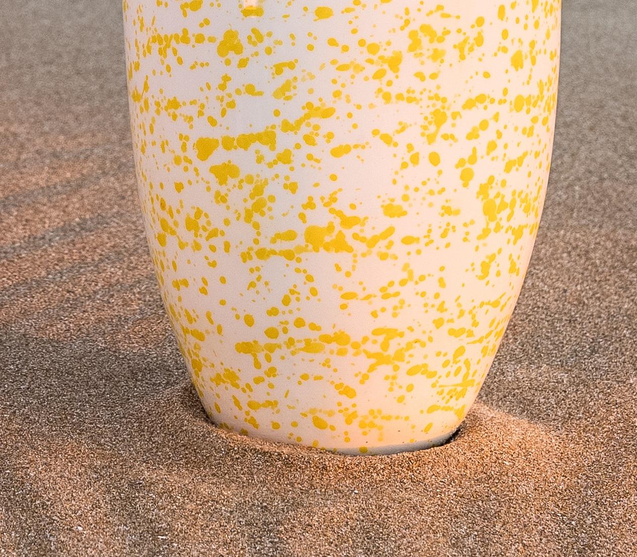 Italian Loutrophoros Decorative Vase in Yellow Marbled Ceramic by Stella Orlandino For Sale