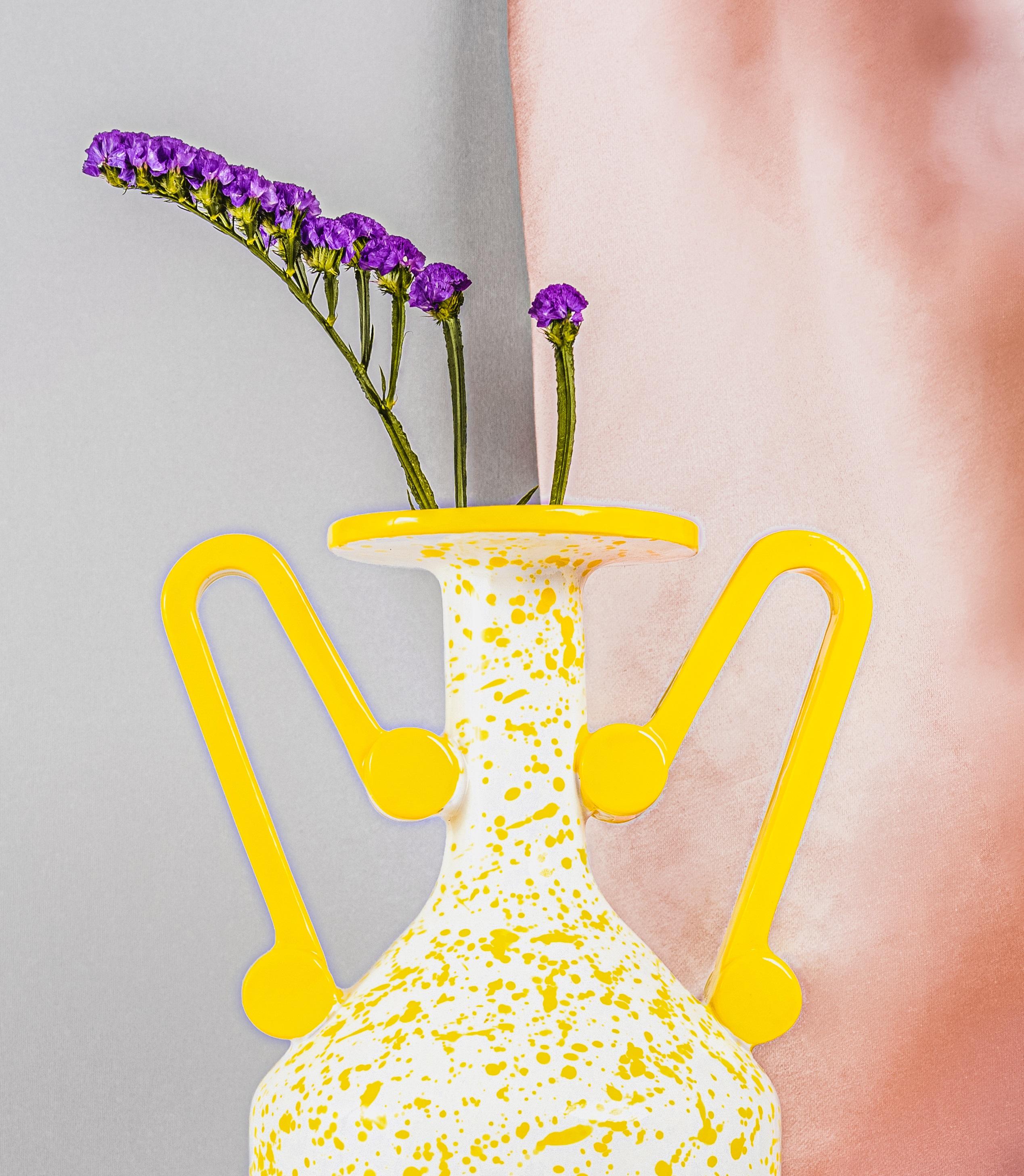 Other Loutrophoros Decorative Vase in Yellow Marbled Ceramic by Stella Orlandino For Sale