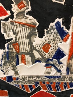 Großer abstrakter französischer modernistischer Aquatinta-Bleistift mit geprägter Gravur, signiert