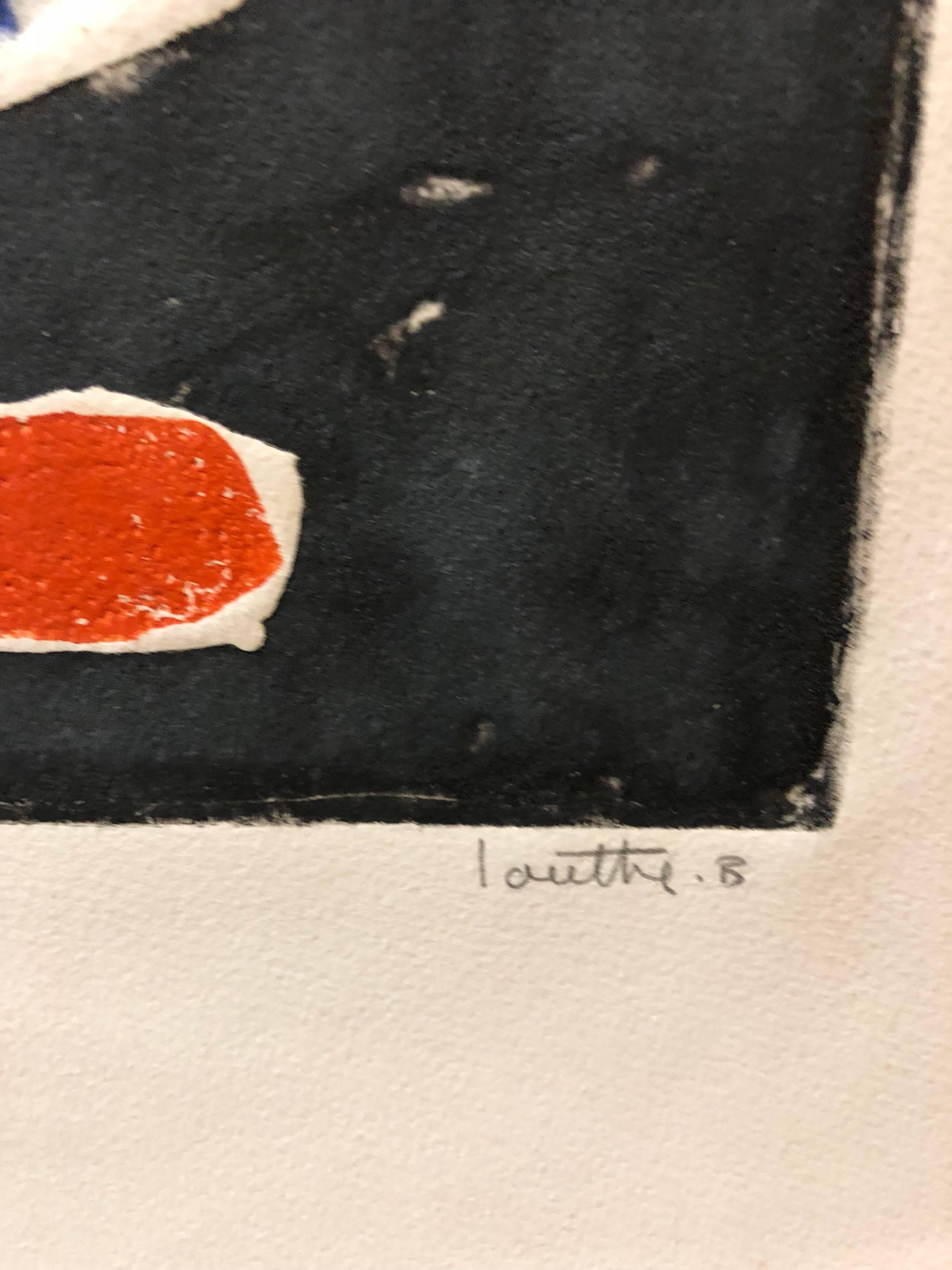 Großer abstrakter französischer modernistischer Aquatinta-Bleistift mit geprägter Gravur, signiert  (Schwarz), Abstract Print, von Louttre B. (Marc-Antoine Bissiere)